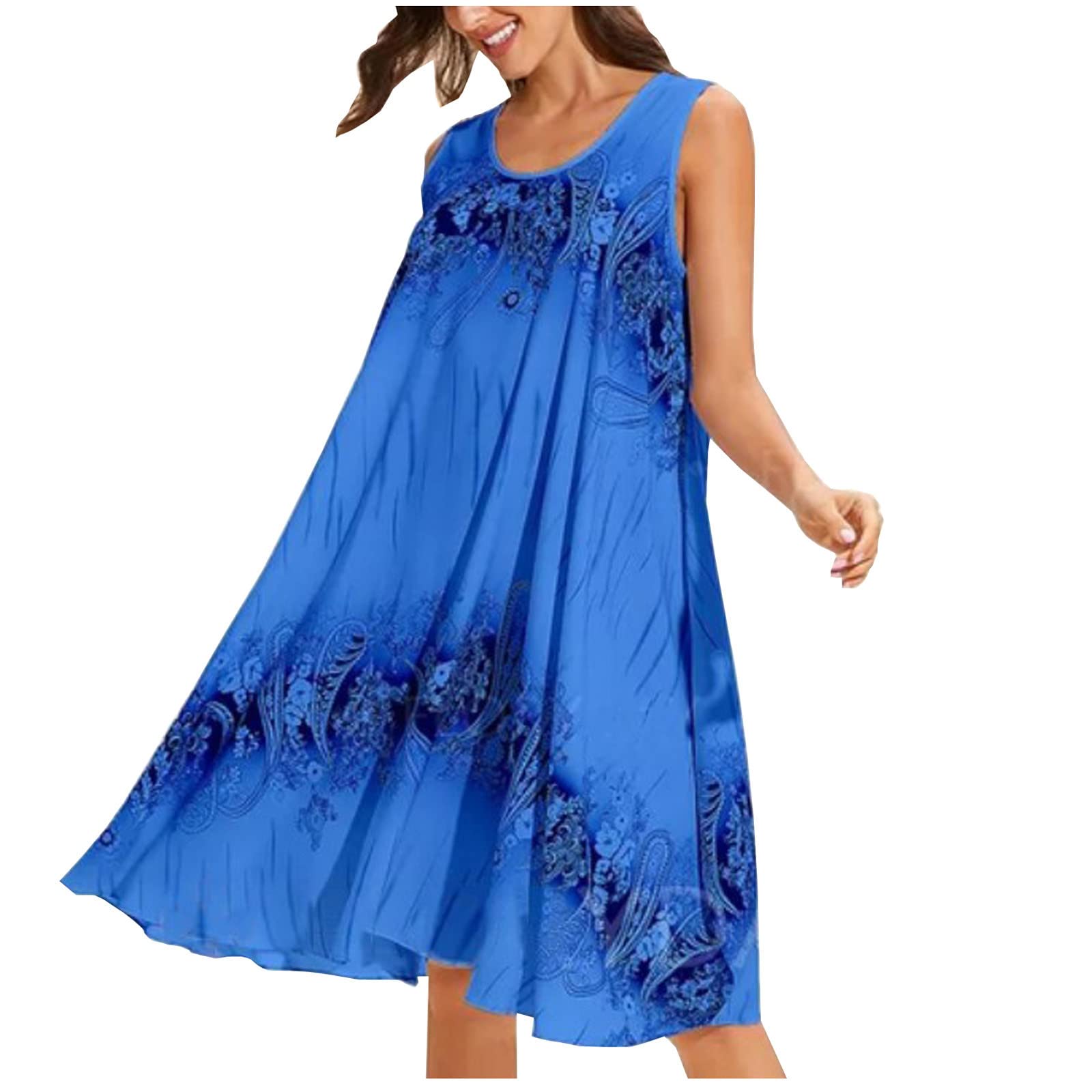 Women's Floral Print Casual Summer Dress - Sleeveless Crewneck Loose Midi Dress for Beach, Vacation & Outdoor Activities | Perfect for Sunbathing, Travel & Summer Parties
