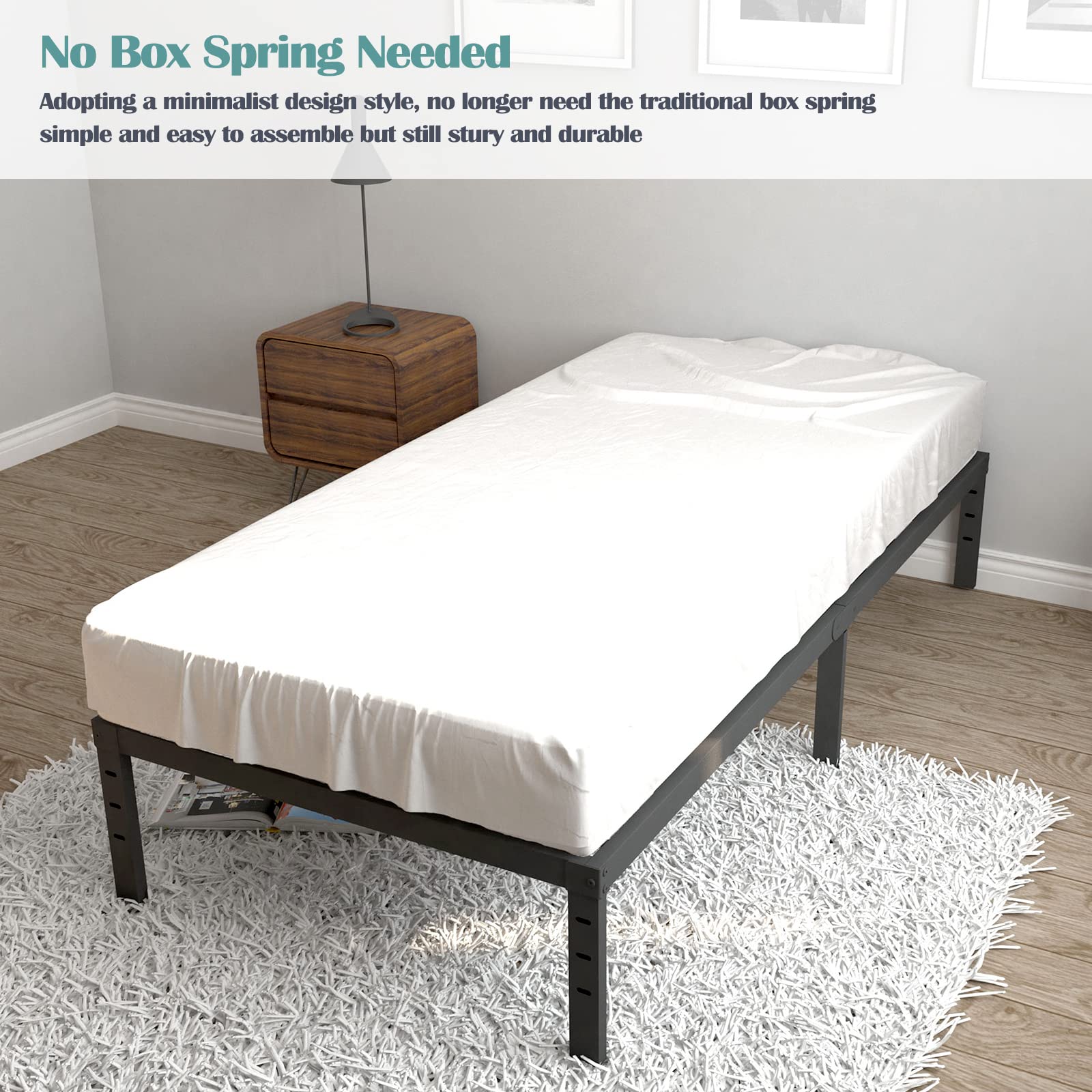 Heavy Duty Metal Twin Size Platform Bed Frame - No Box Spring Needed, 14 Inch Height, Supports 1000 lbs, Easy Assembly & Noise Free (Black) - Perfect for Kids Rooms, Guest Beds & Small Spaces