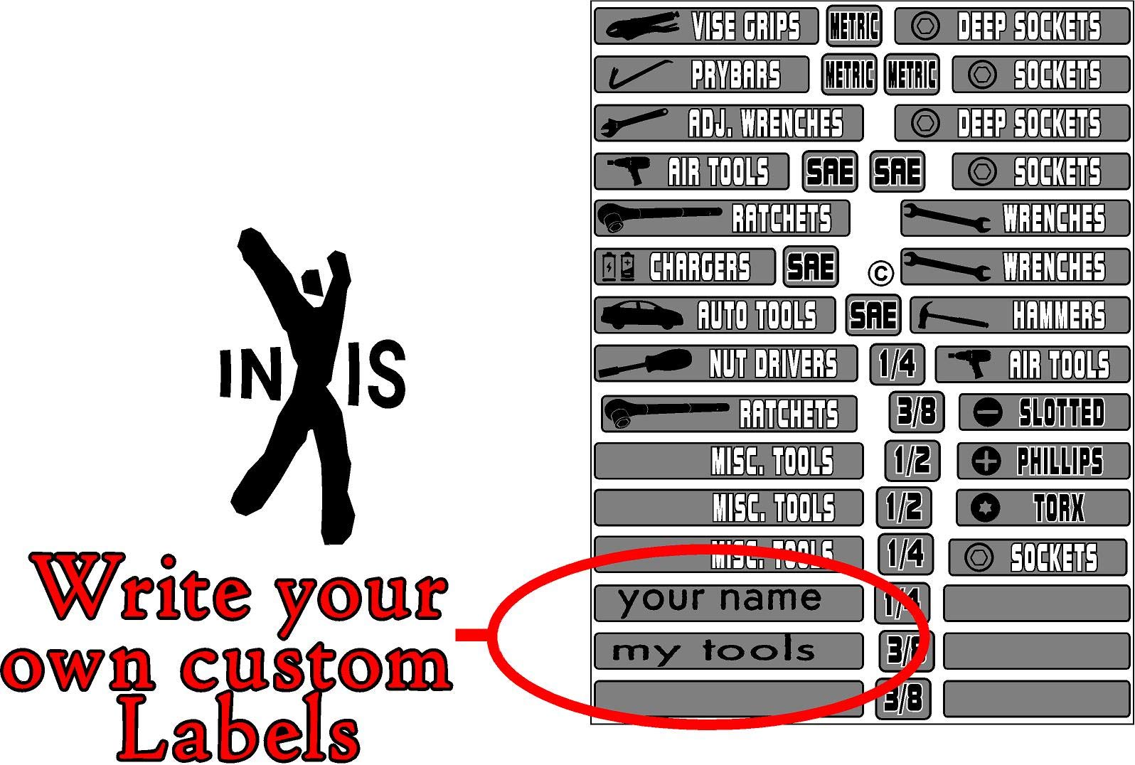 INXIS 105-Piece Tool Box Organizer Labels - Durable Pre-Printed Tool Drawer Dividers for Workshop & Garage Organization (Perfect for Mechanics, DIYers & Home Improvement)