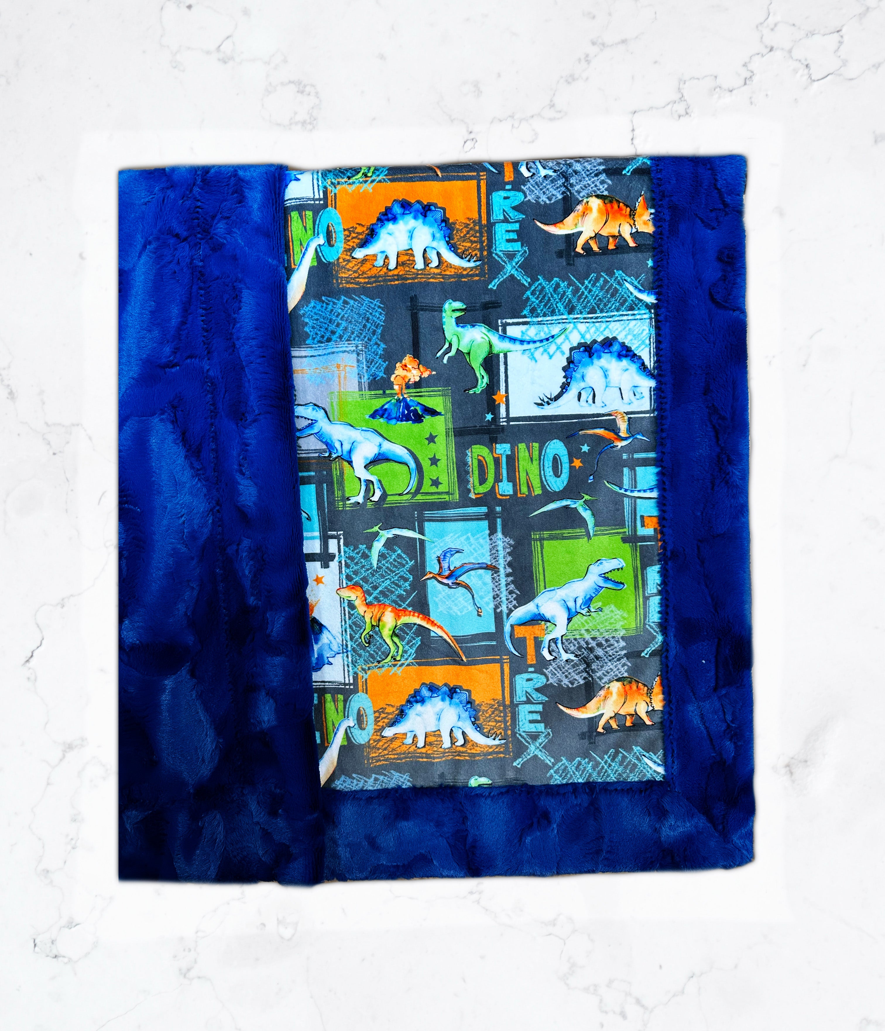 Premium T-Rex Dinosaur Graphite Print on Royal Blue Fleece Toddler Blanket 45x55 Inches with Matching Pillowcase - Soft Nursery Bedding for Boys & Girls, Perfect for Naptime, Playtime and Baby Shower Gifts