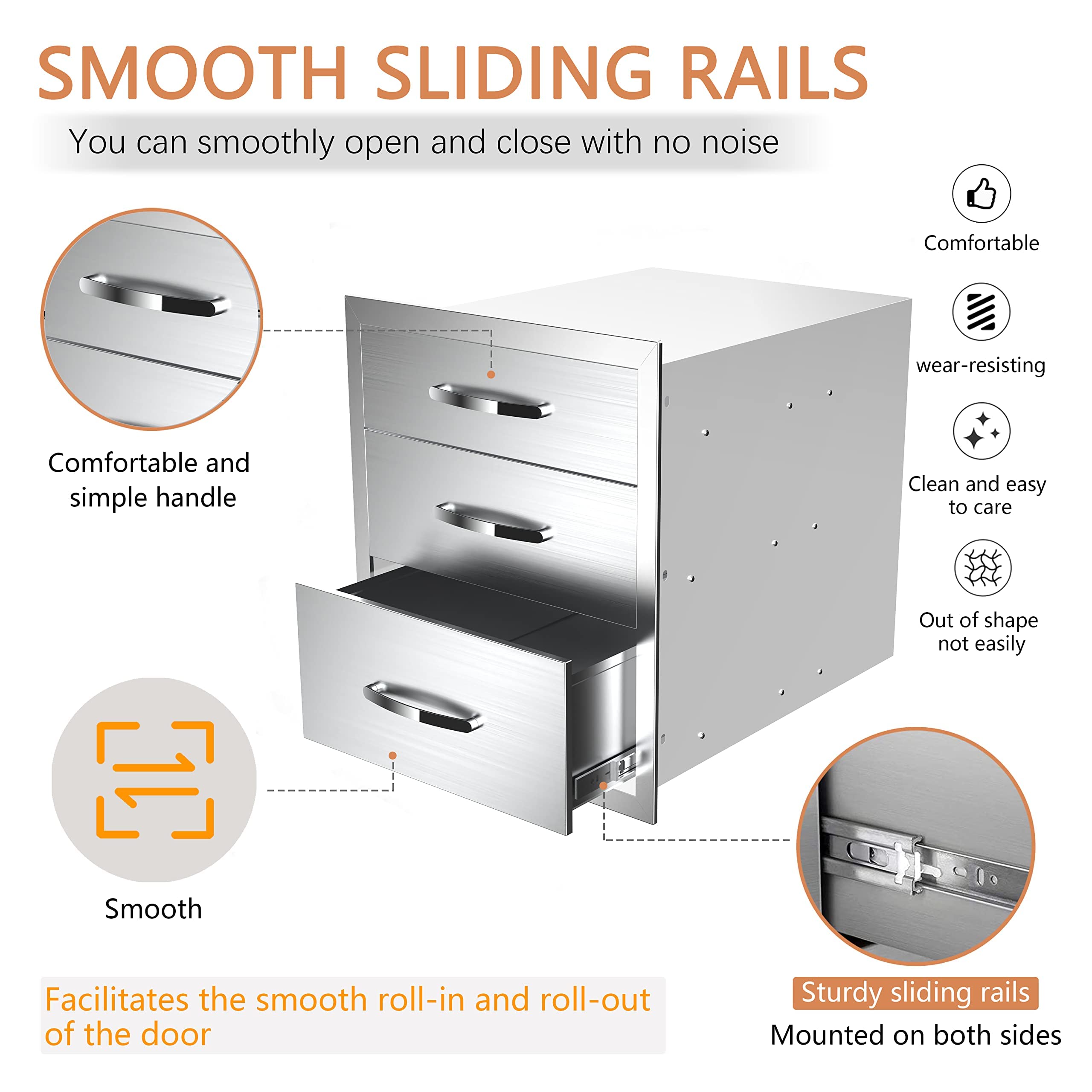 Premium Stainless Steel Outdoor Kitchen Drawer 14W x 21H x 23D Inch - Flush Mount BBQ Storage Drawer for Grill Island & Patio Cooking Station - Perfect for Backyard Entertaining, Poolside BBQs & Outdoor Dining Areas