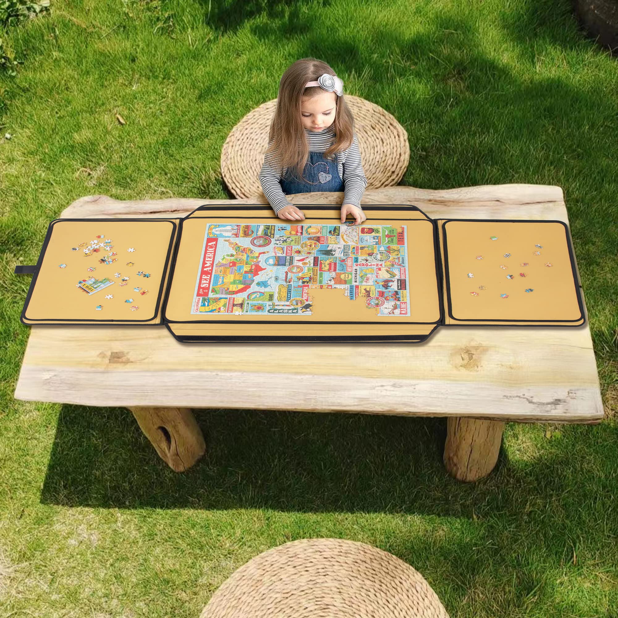 1000 Piece Jigsaw Puzzle Carry Case - Portable Puzzle Mat with Non-Slip Flannel Surface, Sorting Trays & Table Board Caddy - Heavy Duty Double Stitched Storage Solution for Adults & Kids - Perfect for Travel, Home, and Puzzle Parties