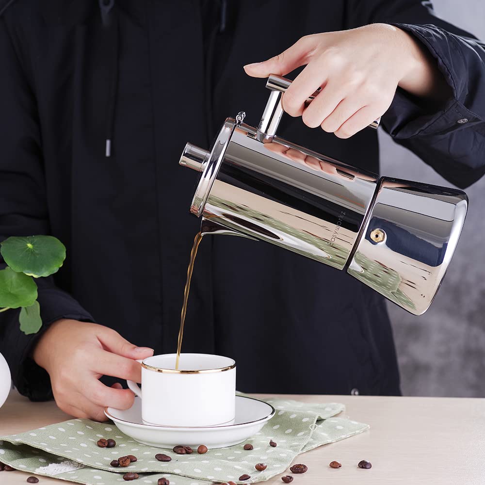 Easyworkz Diego Stovetop Espresso Maker - 12 Cup (17.5 oz) Stainless Steel Italian Moka Pot for Induction & Gas Stoves - Perfect for Home, Office & Camping Coffee Brewing
