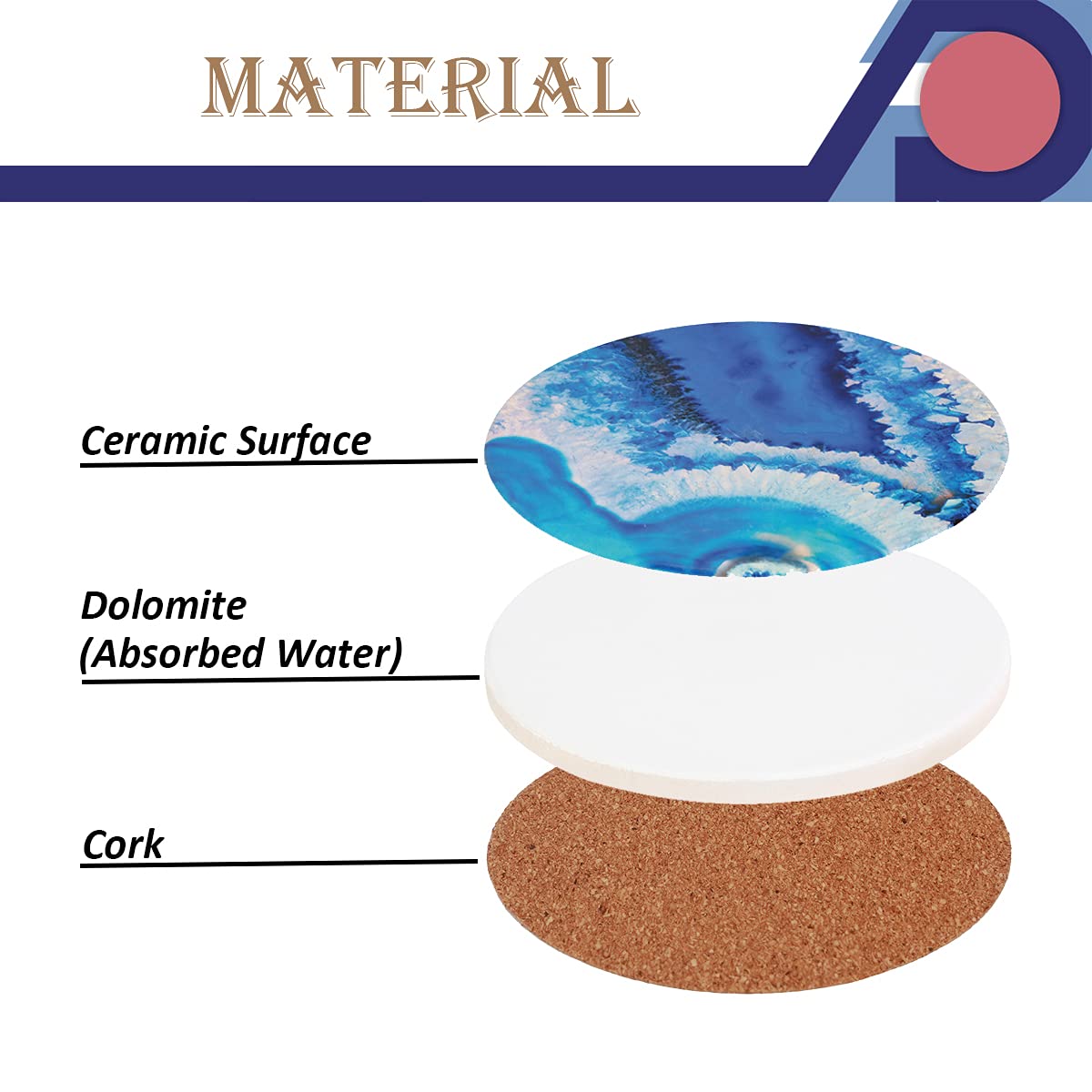 Premium Ceramic Stone Drink Coasters Set of 4 - Absorbent Round Coasters with Cork Base for Coffee Mugs, Glasses & Table Protection - Perfect for Home, Office & Bike Enthusiasts