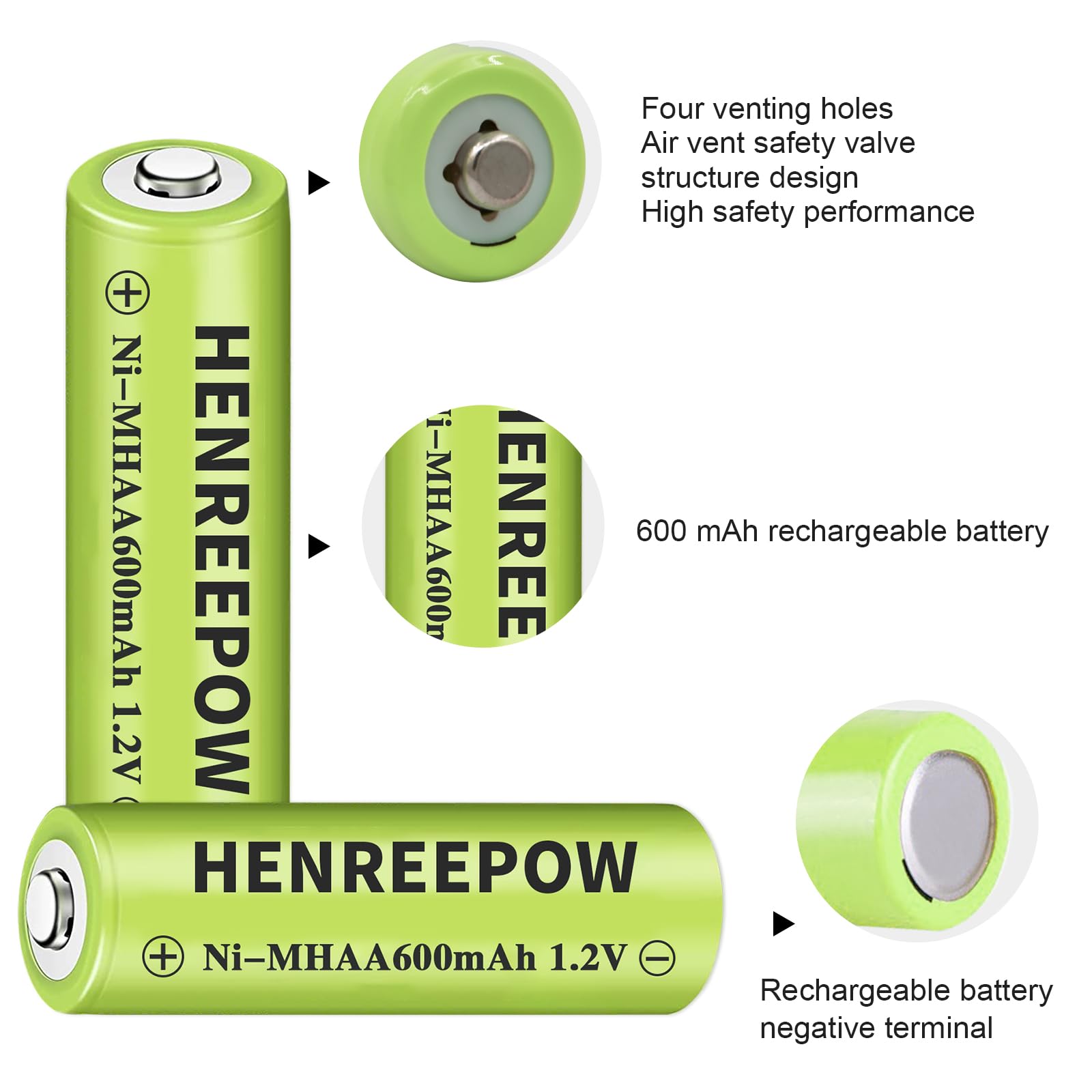 Henreepow Ni-MH AA Rechargeable Batteries 1.2V 600mAh - 12 Pack High Capacity Double A Batteries for Solar Lights, Outdoor Lighting, Garden Lights, String Lights & Pathway Lights - Pre-Charged & Eco-Friendly Power Solution