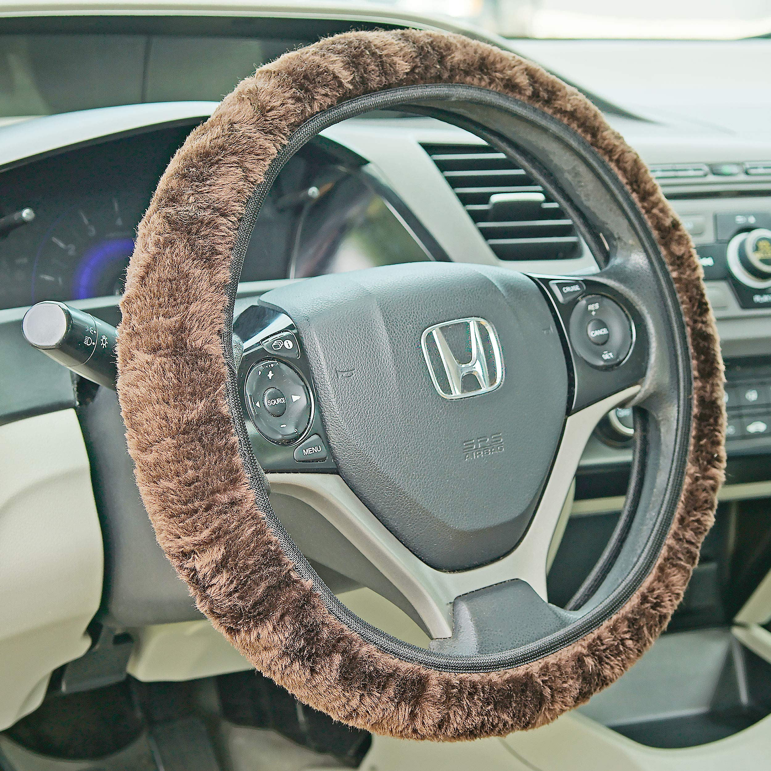 Soft Plush Fuzzy Steering Wheel Cover - Elastic Stretchable Universal Fit for 14-16 Inch Wheels - Non-Slip Grip & Cushion Protector - Perfect for Winter Warmth & Comfort Driving