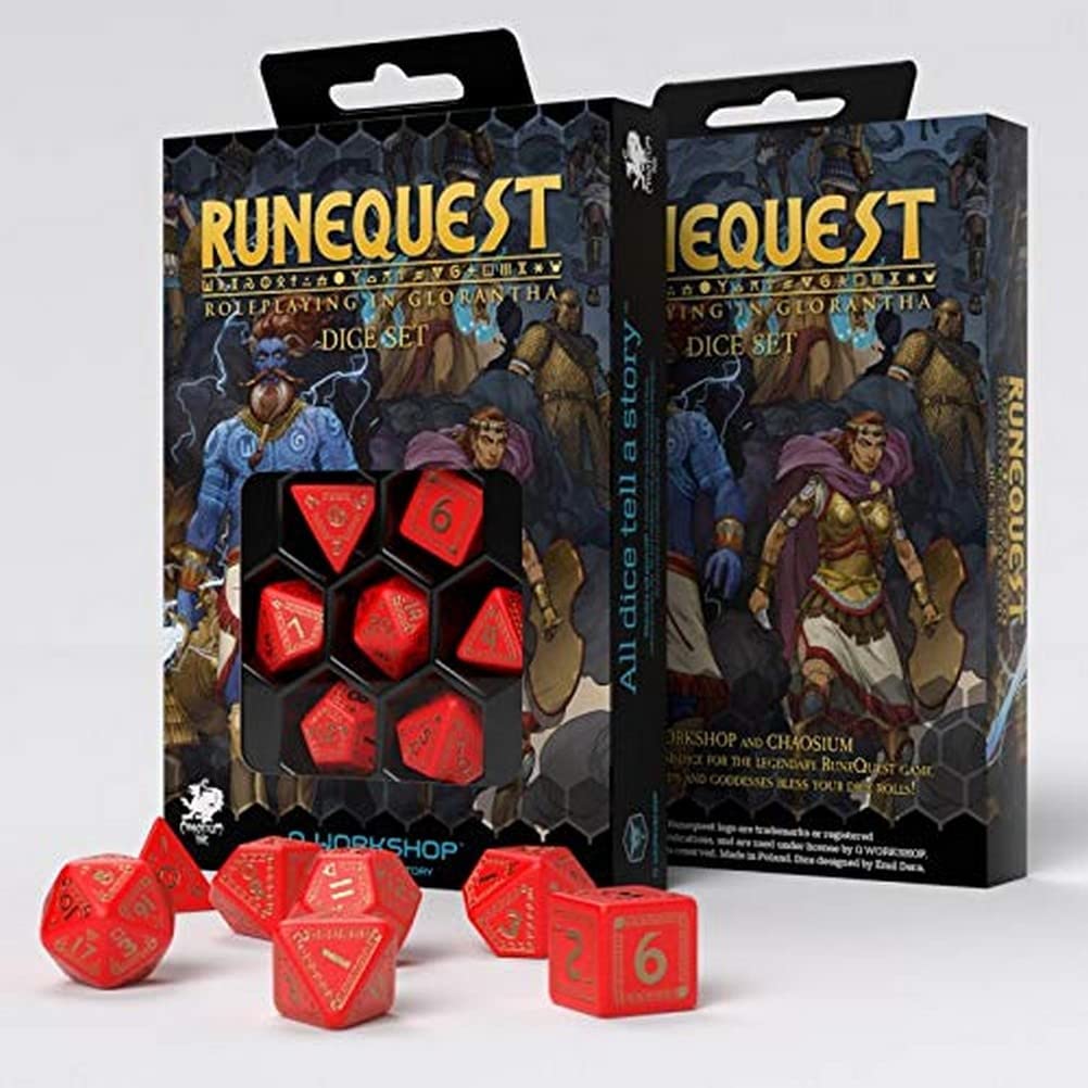 Q-Workshop Runequest Red & Gold 7-Piece Polyhedral Dice Set for RPG, D&D, and Tabletop Gaming - Perfect for Fantasy Roleplaying Adventures