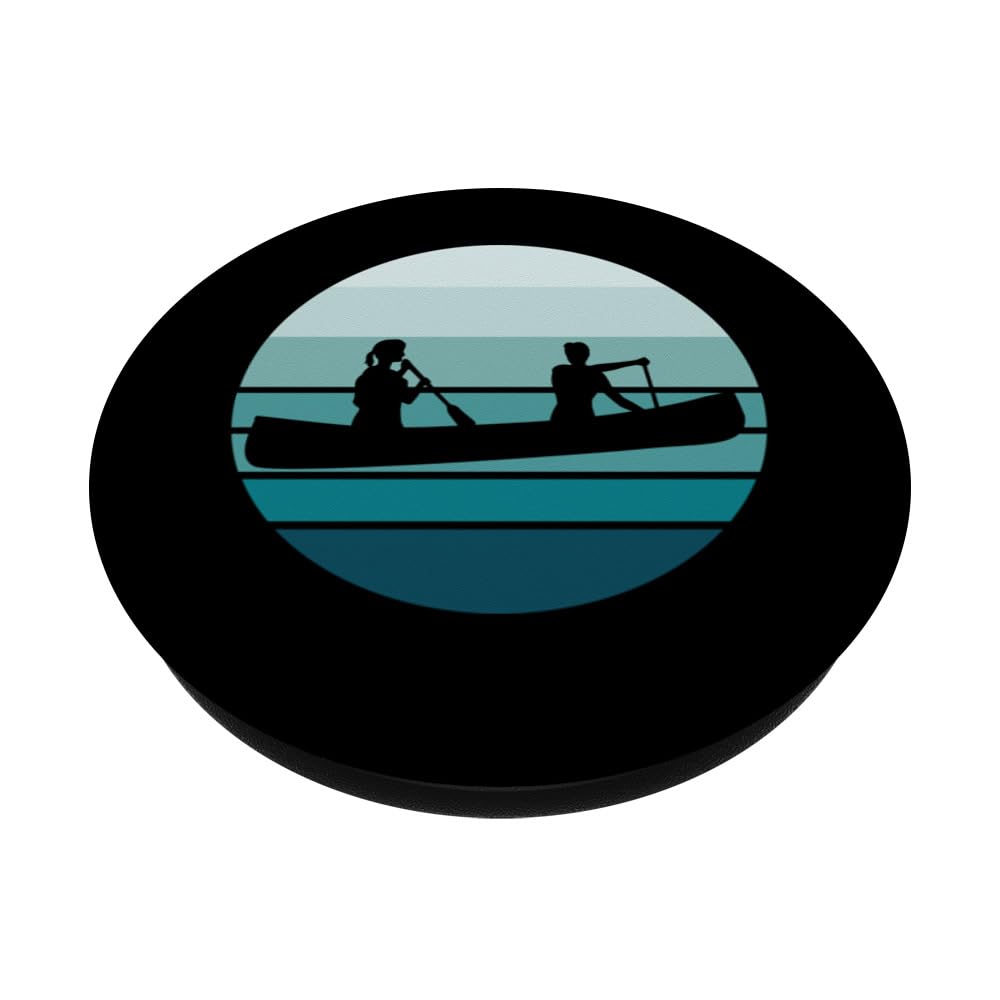 Retro Canoe Silhouette Pop Art - Adhesive PopGrip for Phones - Perfect for Outdoor Enthusiasts & Canoeing Lovers