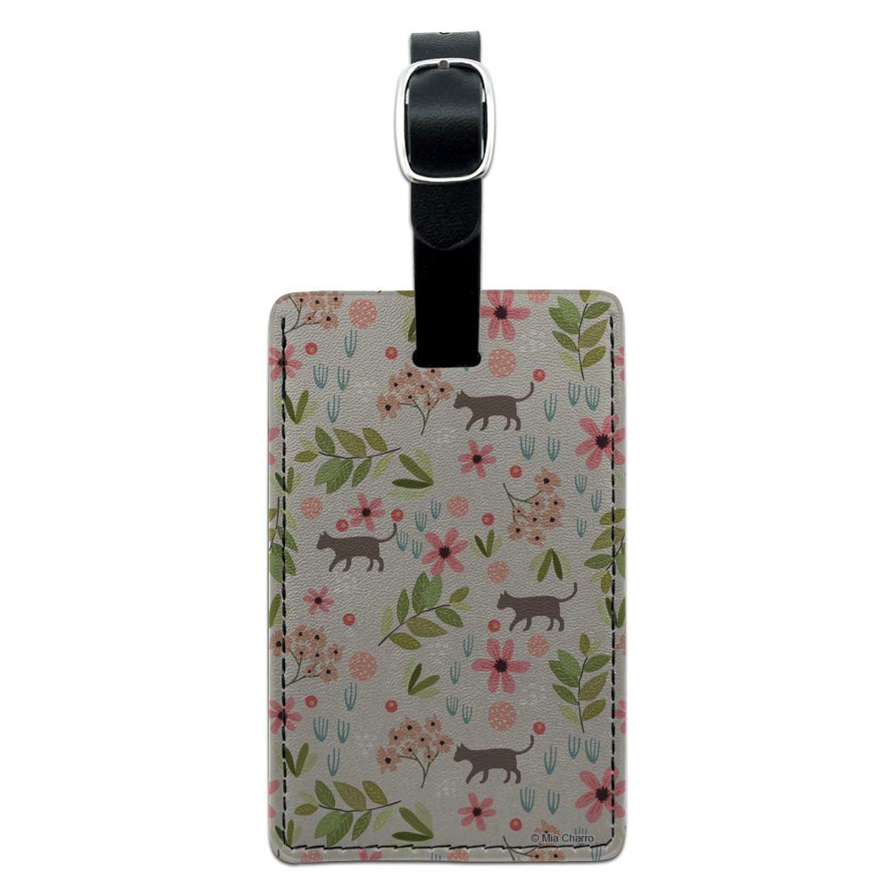 Stylish Rectangle Leather Luggage Tag for Cats & Flowers Design - Durable Carry-On ID Tag for Suitcases, Perfect for Travel & Business Trips