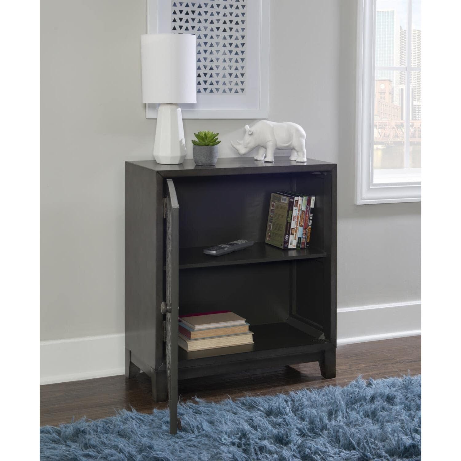 Powell Furniture Grace Accent Cabinet - Dark Grey Storage Console Table for Living Room, Entryway & Bedroom | Modern Sideboard with Shelves & Drawers | Home Decor Organizer