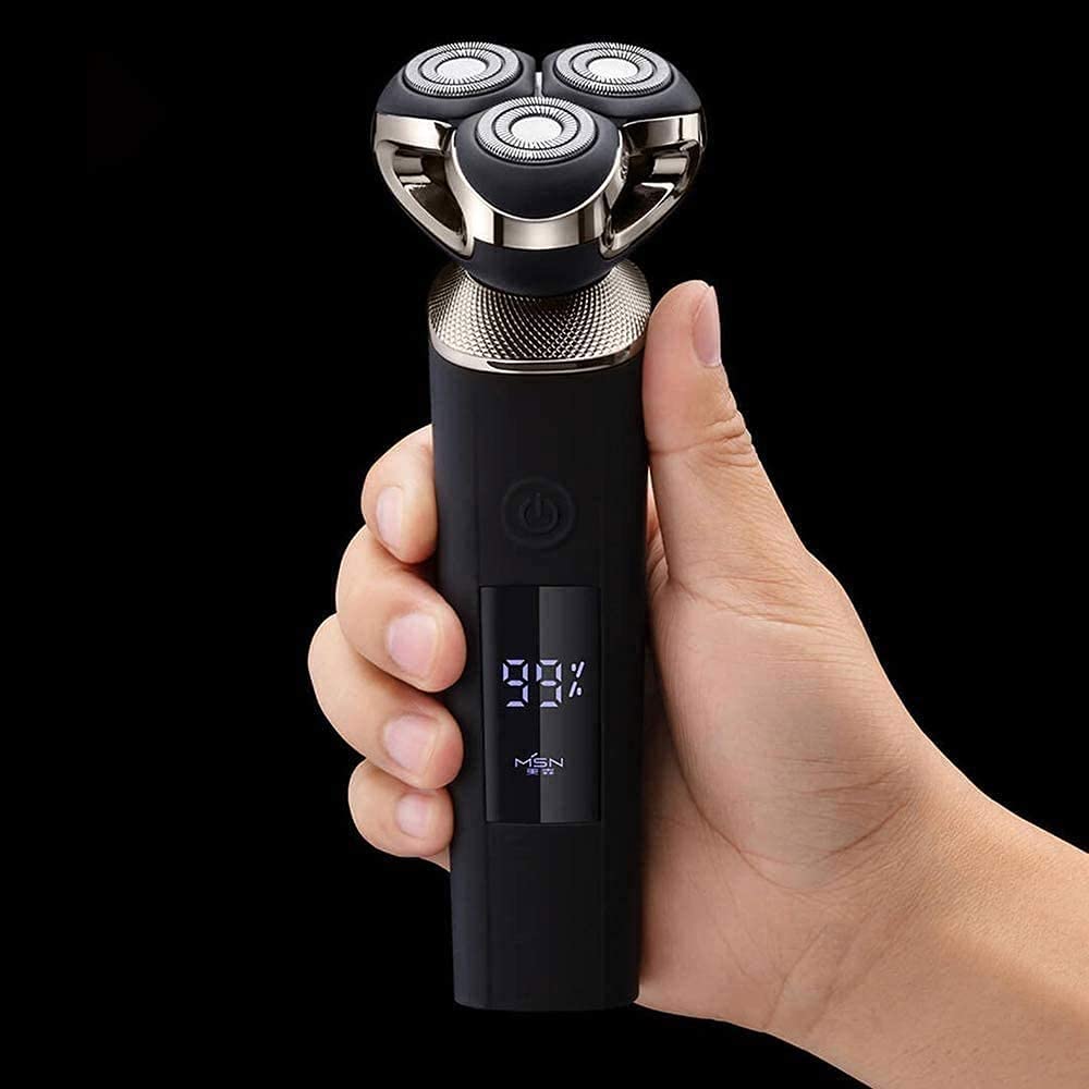 Premium Men's Electric Razor - Cordless Rechargeable Shaver with 3D Rotary Heads for Wet & Dry Shaving - LED Display - Black - Perfect for Travel, Home & Gym Use