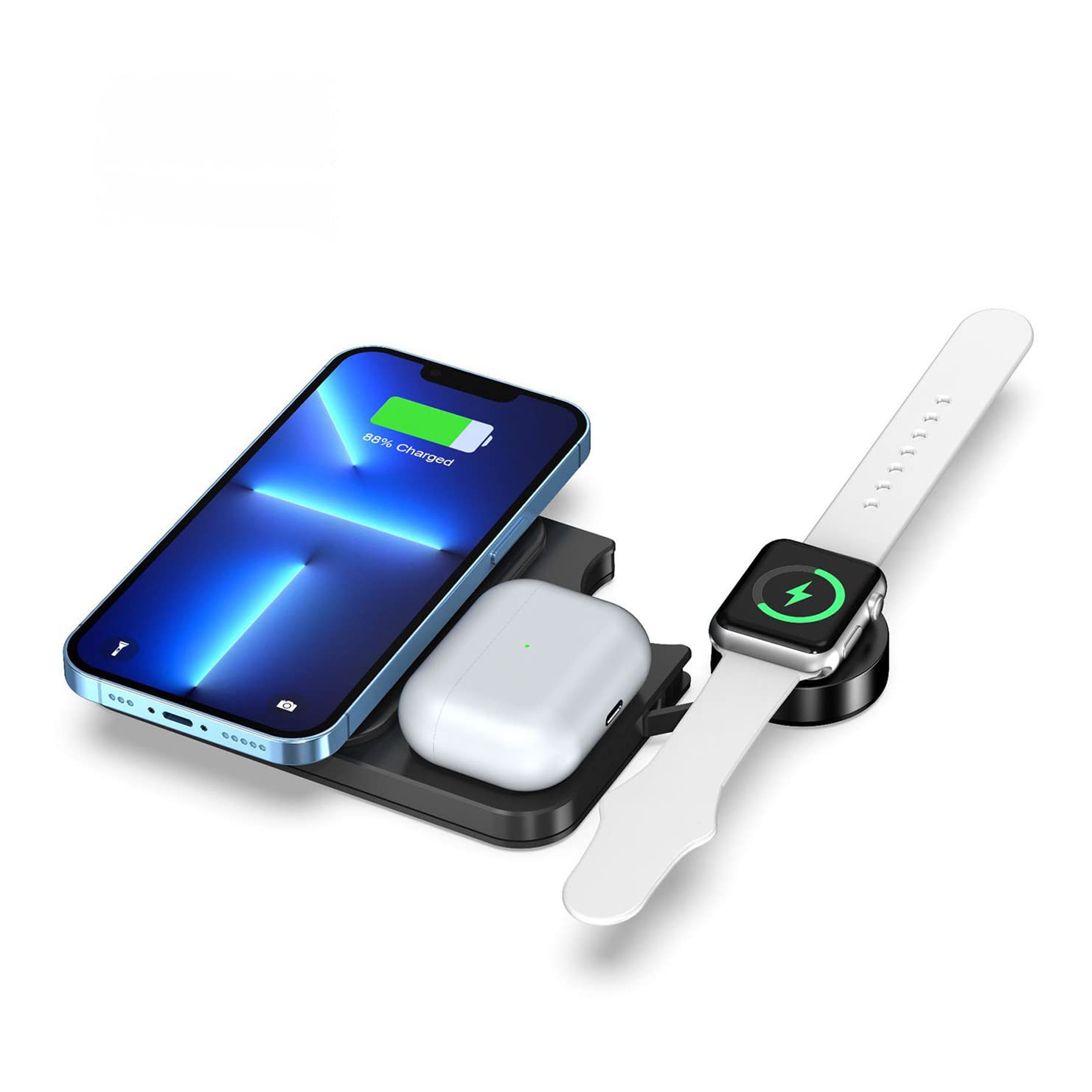 15W Qi-Certified Fast Wireless Charging Pad - 3-in-1 Wireless Charger for iPhone, Android Phones, Smartwatches & Headphones | Perfect for Home, Office & Travel Charging