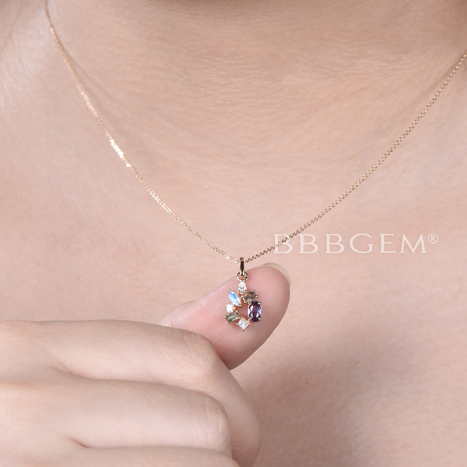 7 Stone Alexandrite Moissanite Necklace - Multi Cut Gemstone Jewelry for Women | Perfect for Weddings, Parties & Special Occasions