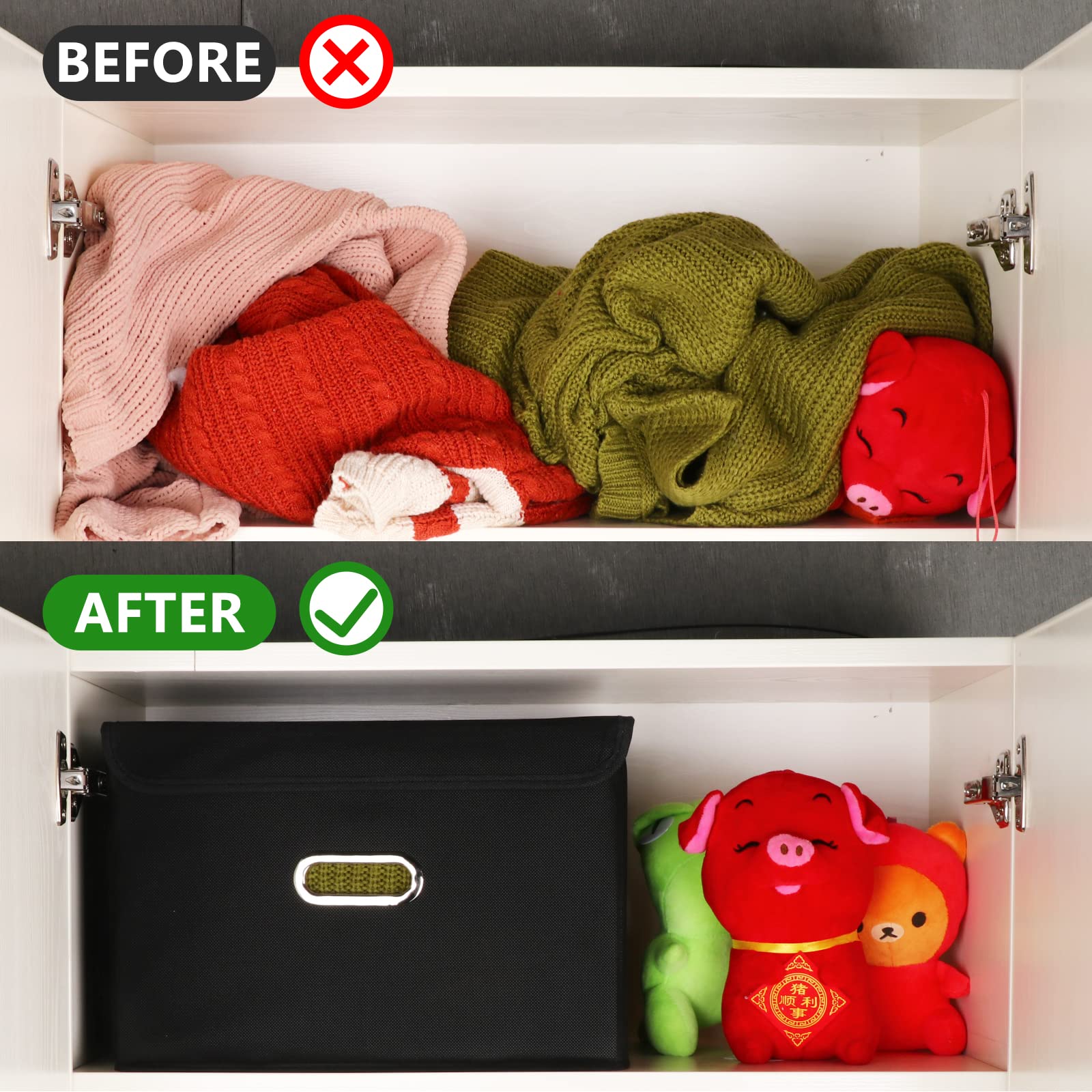 Foldable Fabric Storage Cube Bin with Lid & Handles - Collapsible Organizer Basket with Removable Divider for Home, Closet, Office & Nursery (Black, 3-Pack) - Perfect for Toys, Blankets & Seasonal Storage