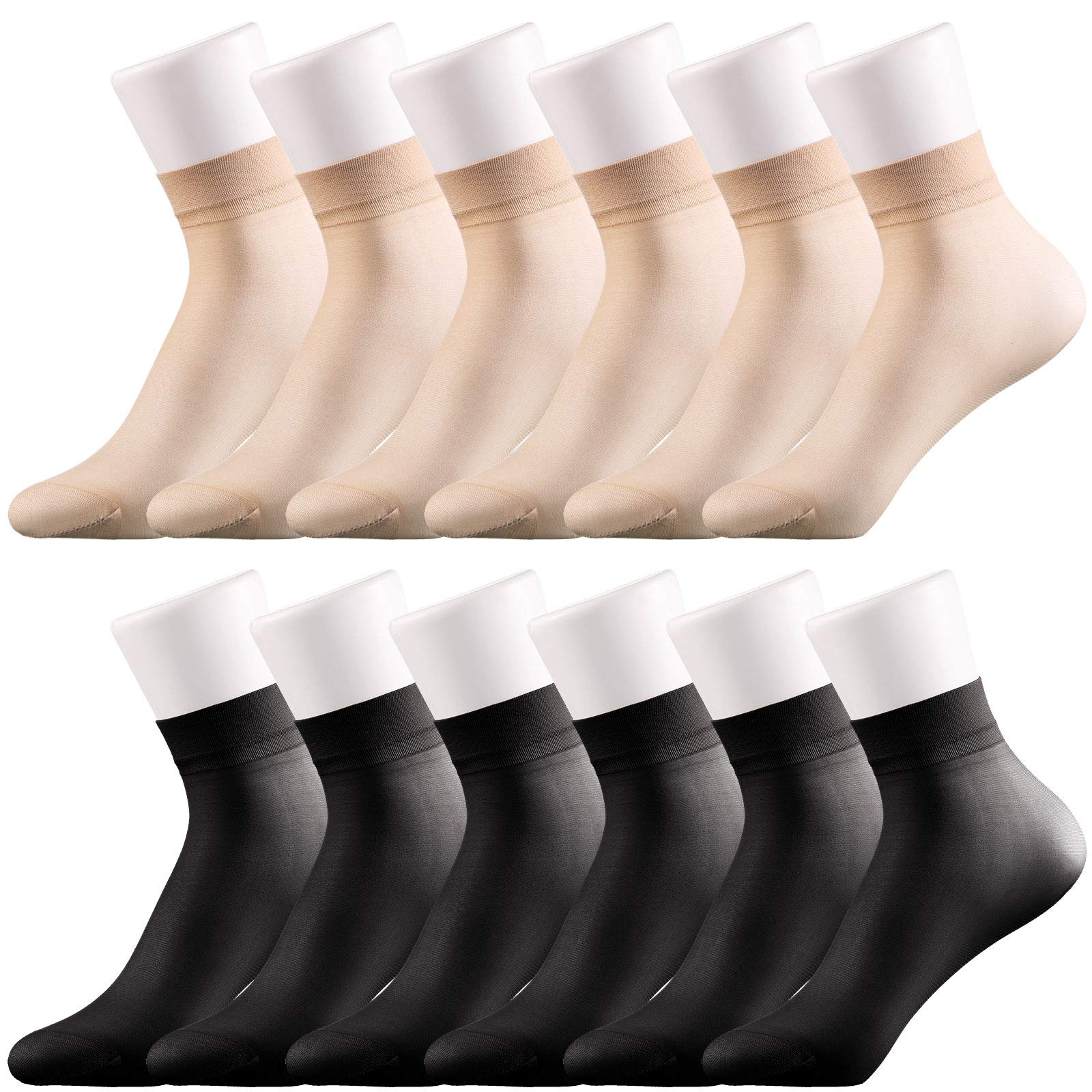 Syhood 12 Pairs Women's Ankle Nylon Socks - Sheer Pantyhose Socks, Soft Silky Short Silk Socks for Summer - Perfect Gift (Black, Nude) | Comfortable for Work, Travel & Everyday Wear