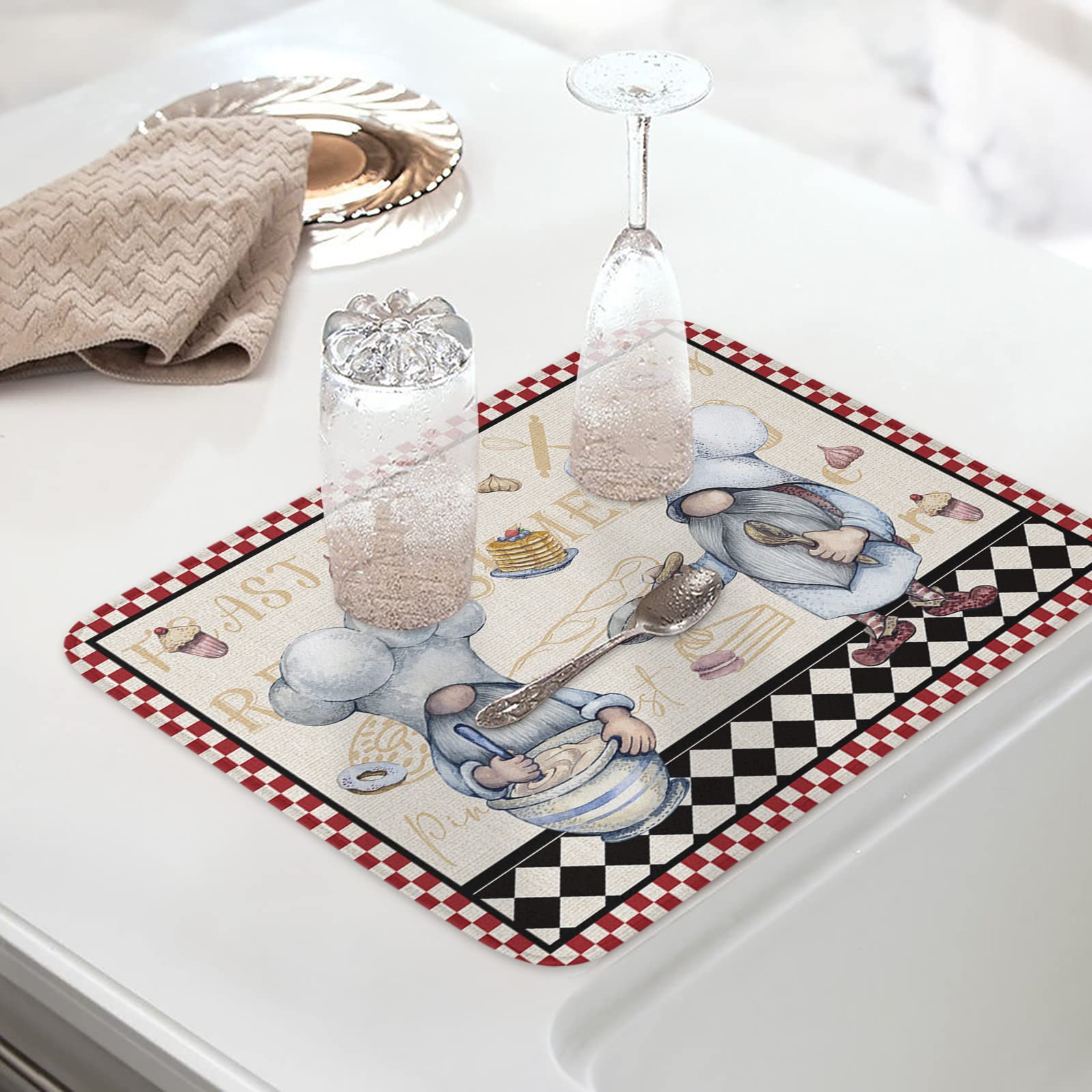 Fat Chef Kitchen Decor Checkered Dish Drying Mat - 16