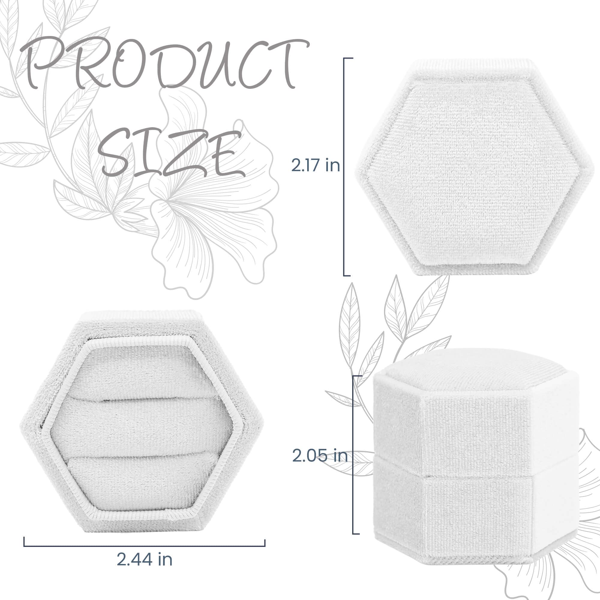 Luxury Velvet Hexagon Ring Box with Detachable Lid - Vintage Style Double Slot Jewelry Box for Engagement, Wedding & Proposal - Perfect for Ring Bearers, Bridal Showers & Anniversary Gifts (White)
