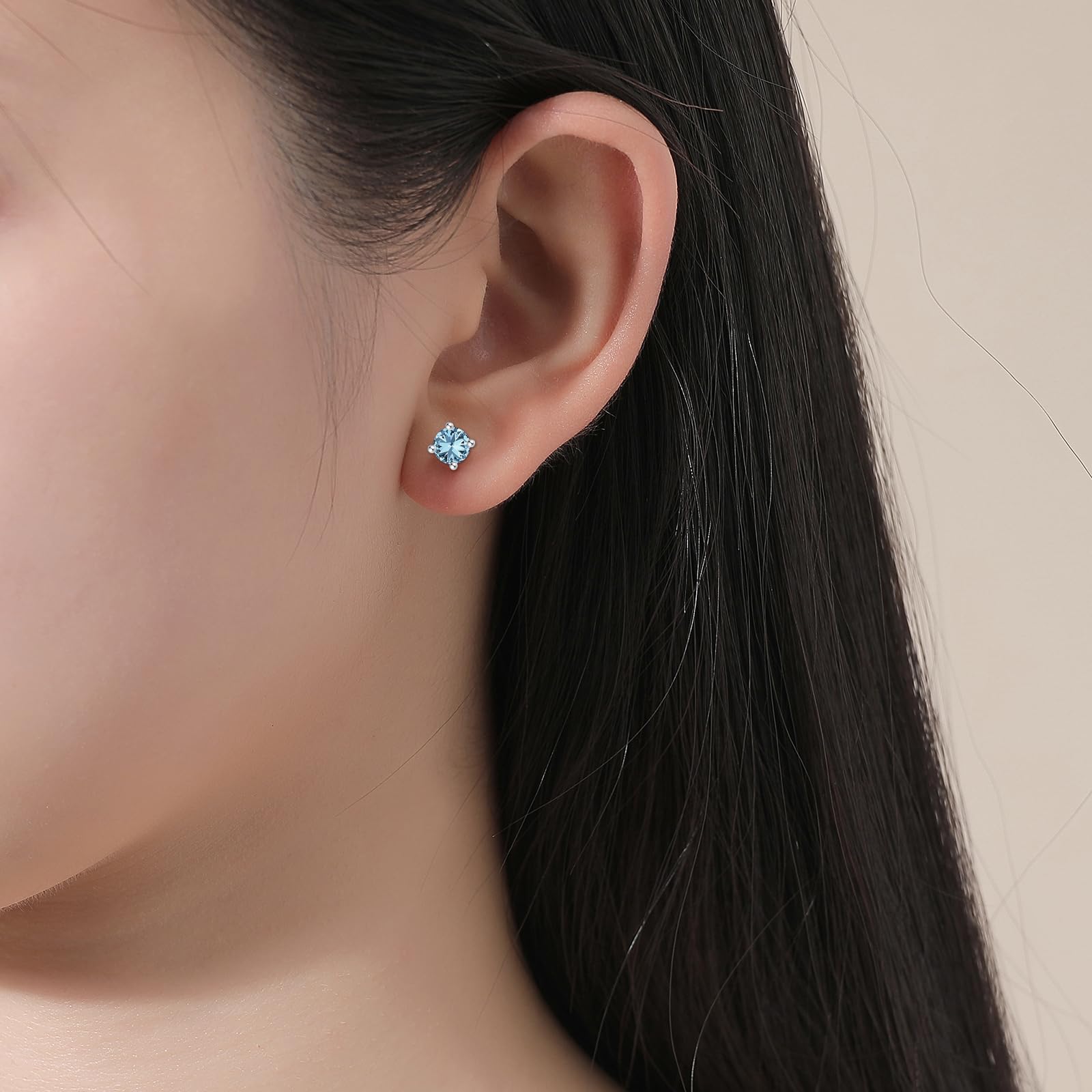 14K White Gold Plated Sterling Silver Stud Earrings with Birthstone & CZ - Elegant Jewelry Gift for Women, Wife, Girlfriend - Perfect for Birthdays, Anniversaries & Special Occasions