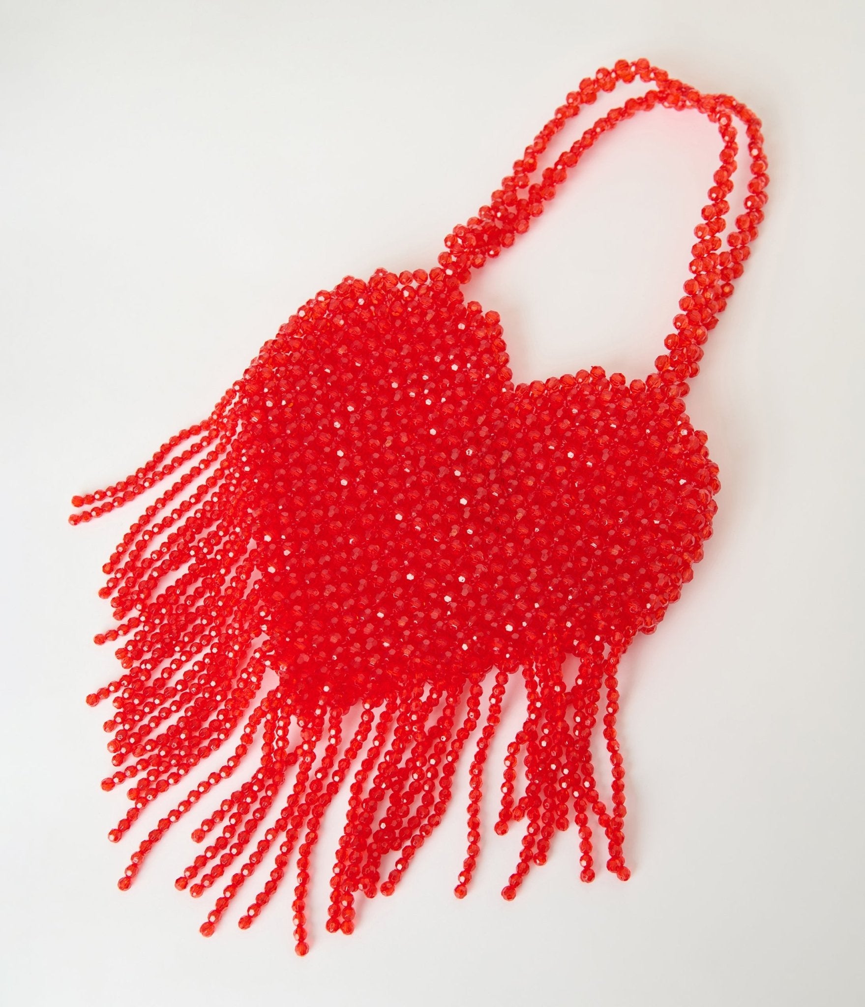 Luxury Red Heart Fringe Beaded Handbag for Women - Elegant Evening Clutch with Crystal Details | Perfect for Valentine's Day, Date Night & Special Occasions