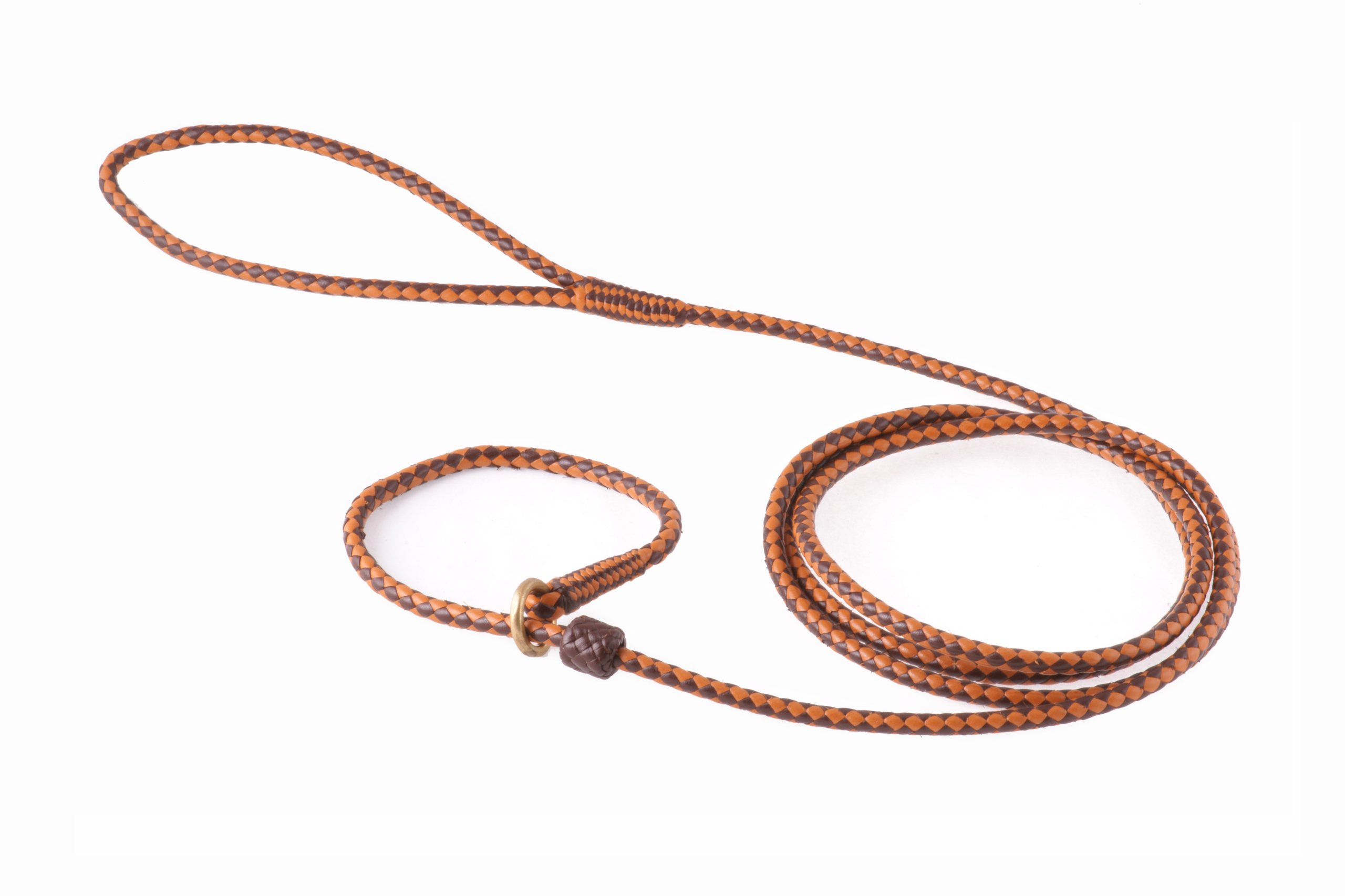 Alvalley Braided Leather Dog Leash with Stopper - Adjustable Slip Lead for Small, Medium, Large & XL Dogs - Soft Gentle Pet Leash (Brown & Tan, 4ft, 5/16in) - Perfect for Walking, Training & Outdoor Adventures
