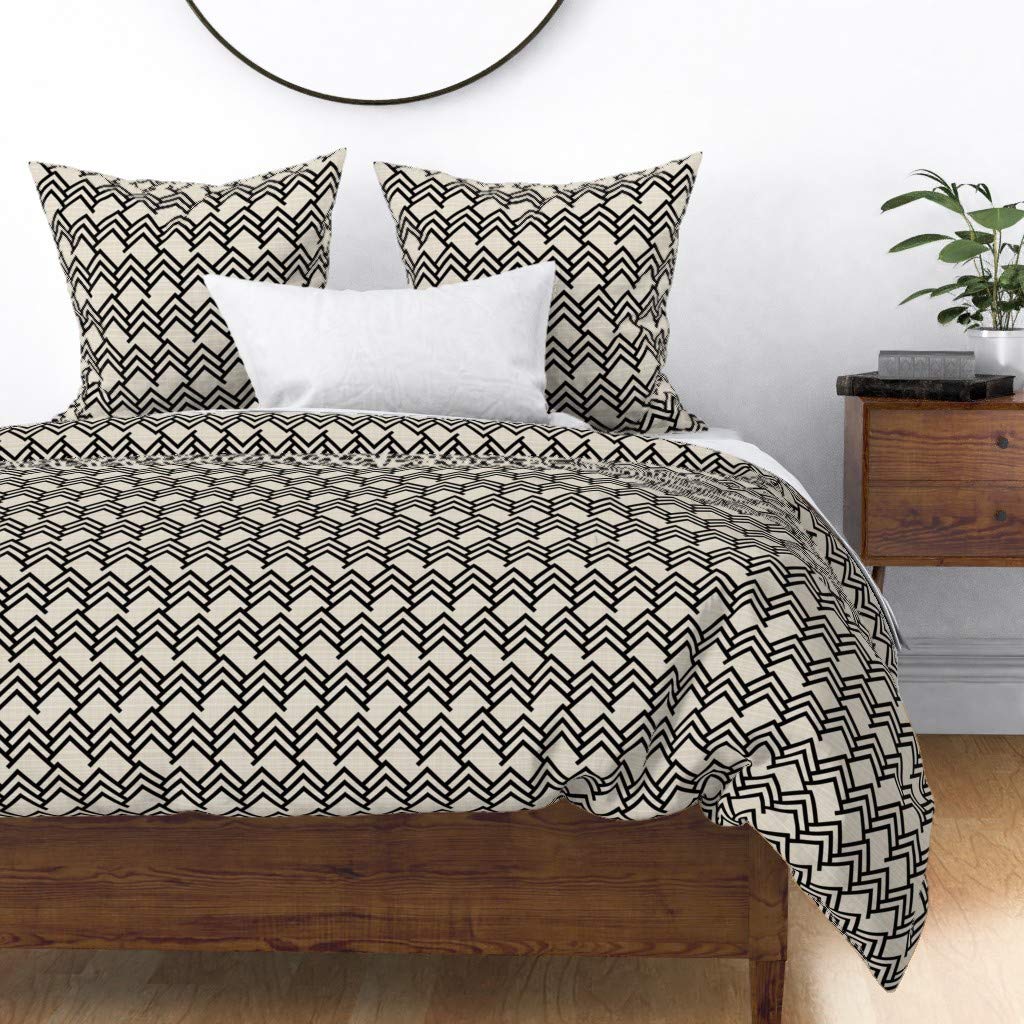 Premium Spoonflower Cotton Sateen Duvet Cover Twin Size - Black Woods Tan Arrows Mountains Print Custom Bedding Set | Soft Luxury Bedding for Guest Rooms, Vacation Homes & Cozy Bedroom Decor
