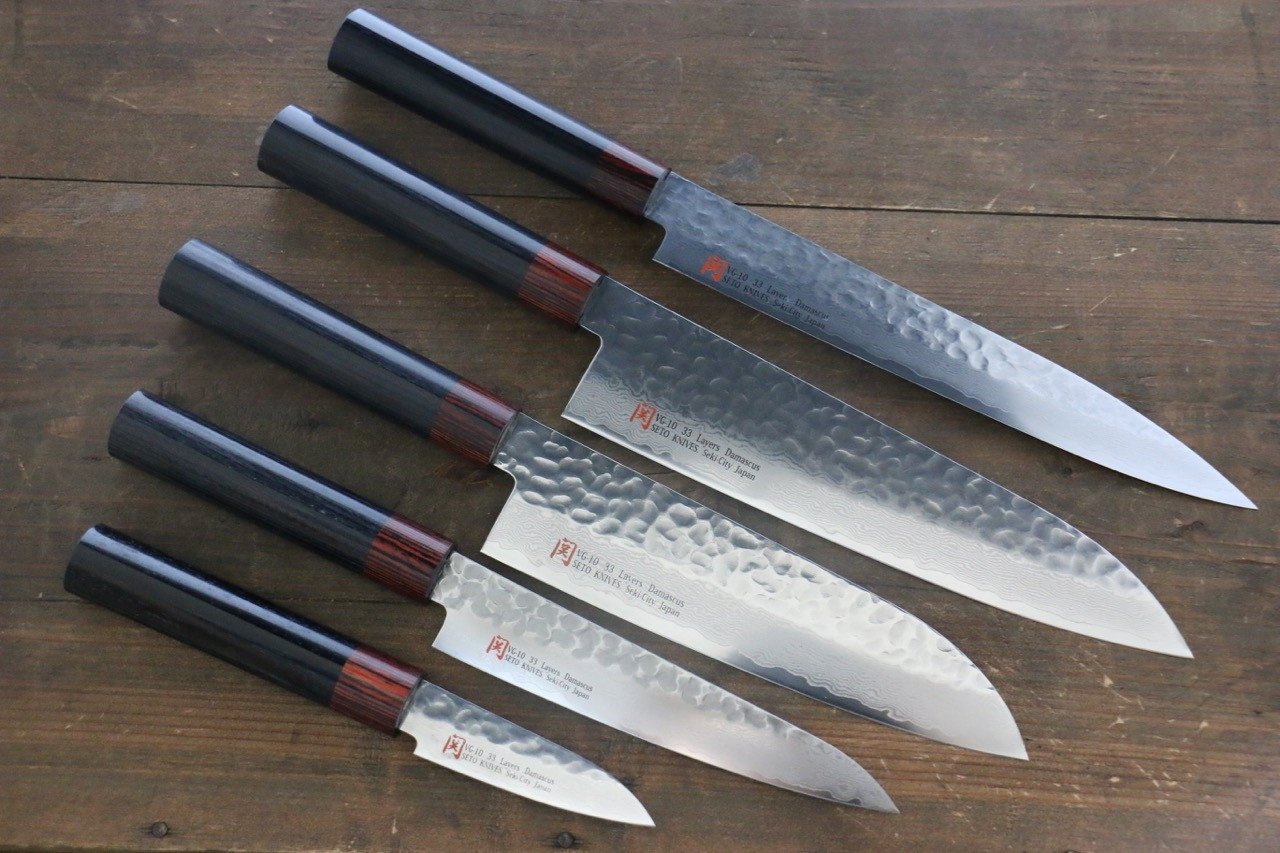 Premium Iseya VG10 33-Layer Damascus Japanese Chef Knife Set - 80mm Petty, 150mm Utility, 210mm Gyuto & Santoku - Razor Sharp Sushi & Sashimi Knives - Perfect for Professional Chefs & Home Cooking Enthusiasts