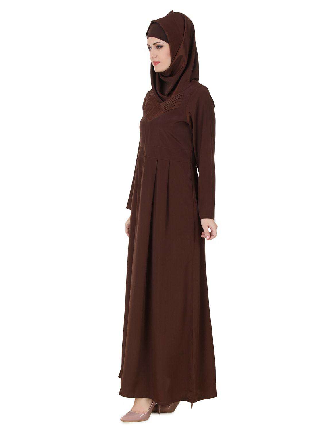 Elegant Layan Crepe Brown Abaya for Women - Modest Islamic Prayer Dress - Perfect for Mosque, Eid, and Special Occasions