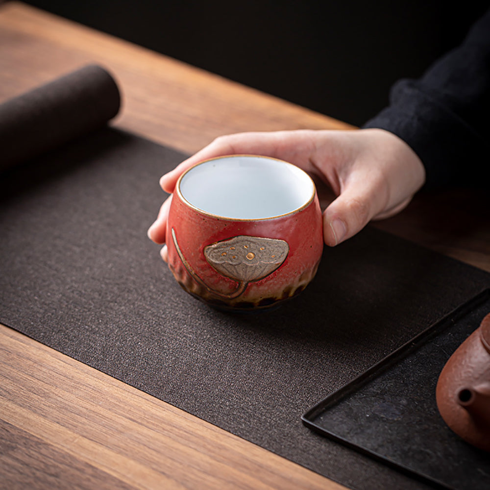 Premium Handcrafted Kiln-Fired Lotus Kung Fu Tea Cup Set of 4 - Traditional Chinese Ceramic Teacups for Gongfu Tea Ceremony, Home Decor & Gift Giving