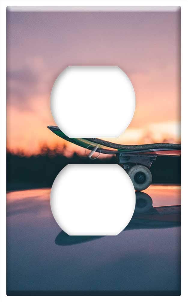 Skateboard Themed Switch Plate Outlet Cover - Decorative Wall Plate for Bedroom, Living Room, and Office - Durable Plastic with Unique Mountain, Trees, and Plants Design - Easy Installation and Perfect for Home Decor