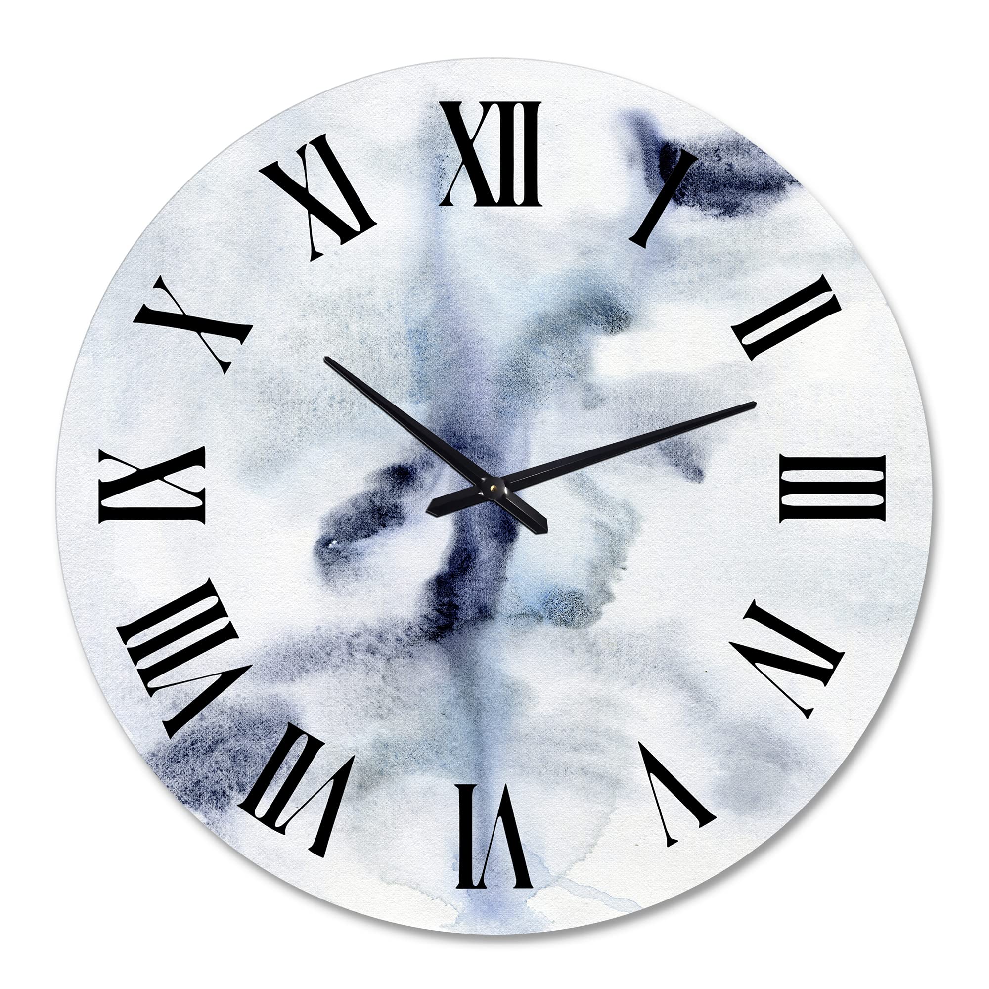 DesignQ Modern Abstract Dark Blue Clouds Fractal Wall Clock - Large Decorative Clock for Living Room, Bedroom, Office | Perfect for Home Decor & Interior Design