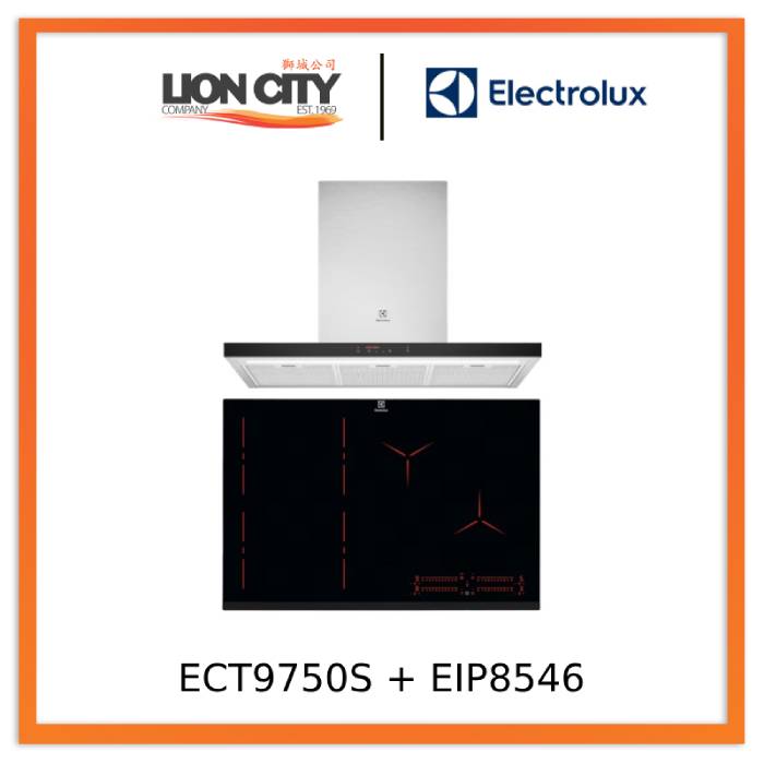 Electrolux ECT9750S 90cm UltimateTaste 500 Stainless Steel Chimney Cooker Hood & EIP8546 80cm Built-In Flexi Bridge Induction Hob - Powerful Kitchen Ventilation & Cooking Combo for Modern Homes