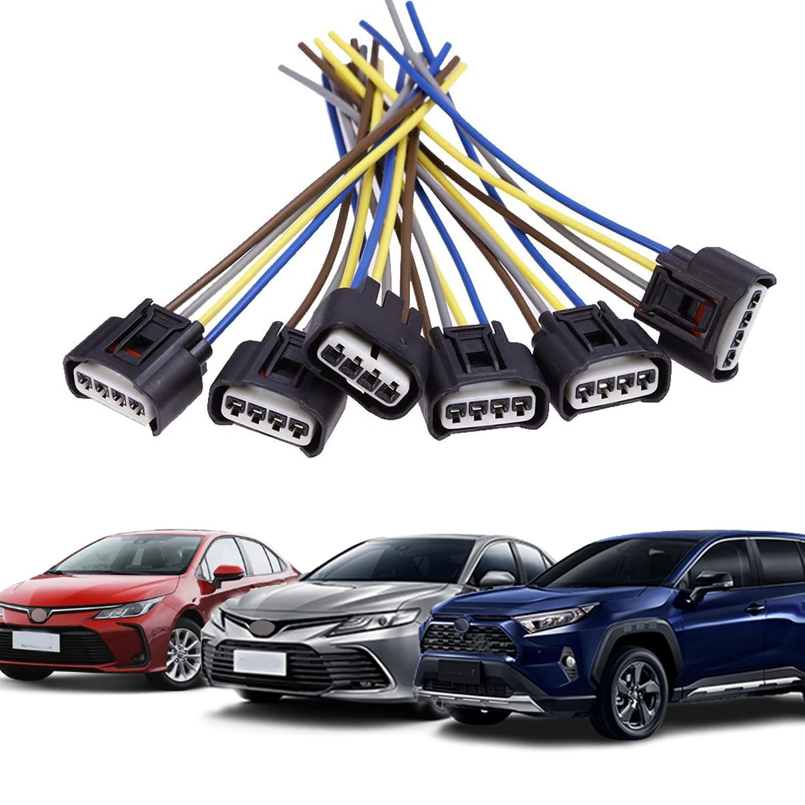 6-Piece Ignition Coil Connector Plug RAV4 4-Way Harness 90980-11885 Replacement for Toyota Lexus Camry (Black) - Perfect for Engine Tune-Up & Performance Enhancement