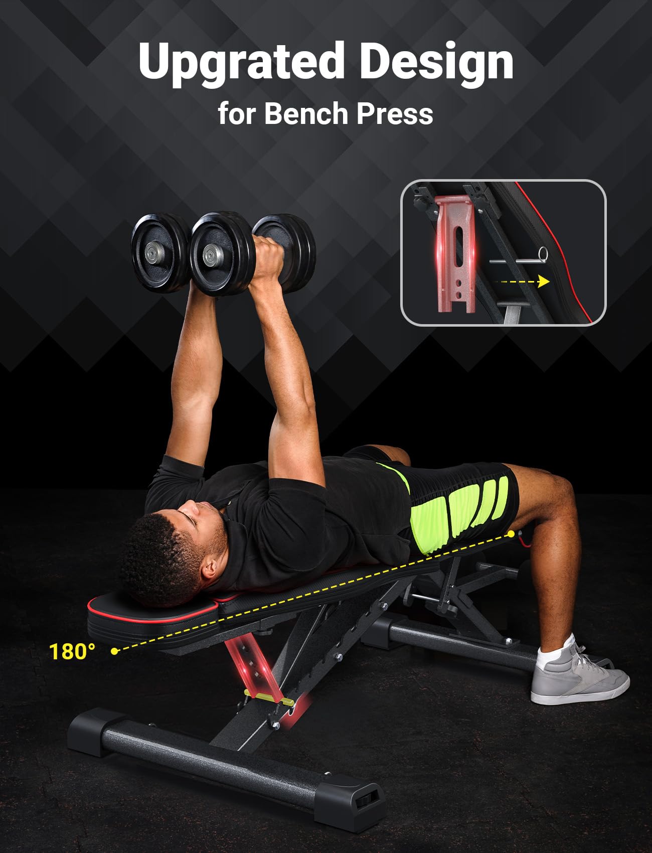YOLEO MAX Adjustable Weight Bench 880LBS - Foldable Workout Bench for Bench Press, Full Body Exercise - Home Gym Equipment with Bench Press Rod & Extended Head - Ideal for Users Up to 6'56