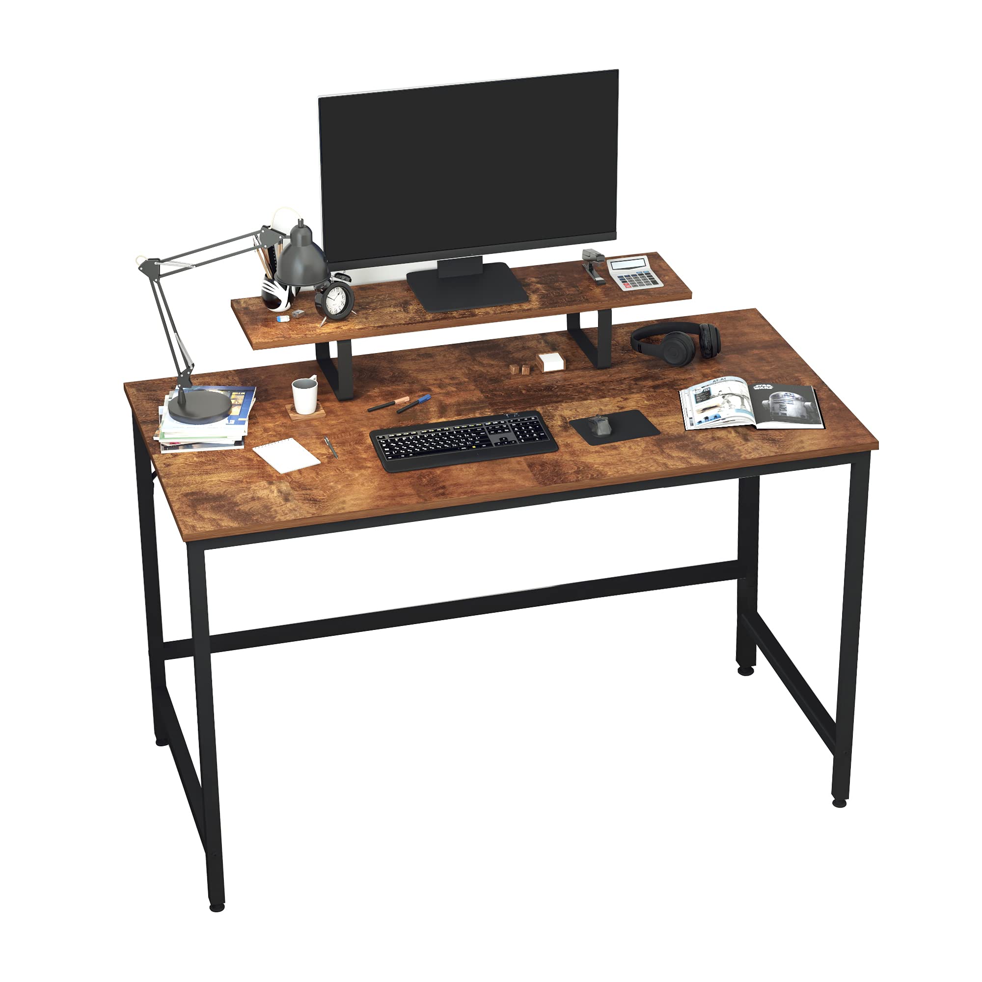 JOISCOPE 47-inch Computer Desk with Monitor Stand - Home Office Study Desk, Gaming Desk with Dual Monitor Stand Hutch - Wood & Metal Construction (Vintage Oak Finish) - Perfect for Small Spaces, Remote Work & PC Gaming Setup