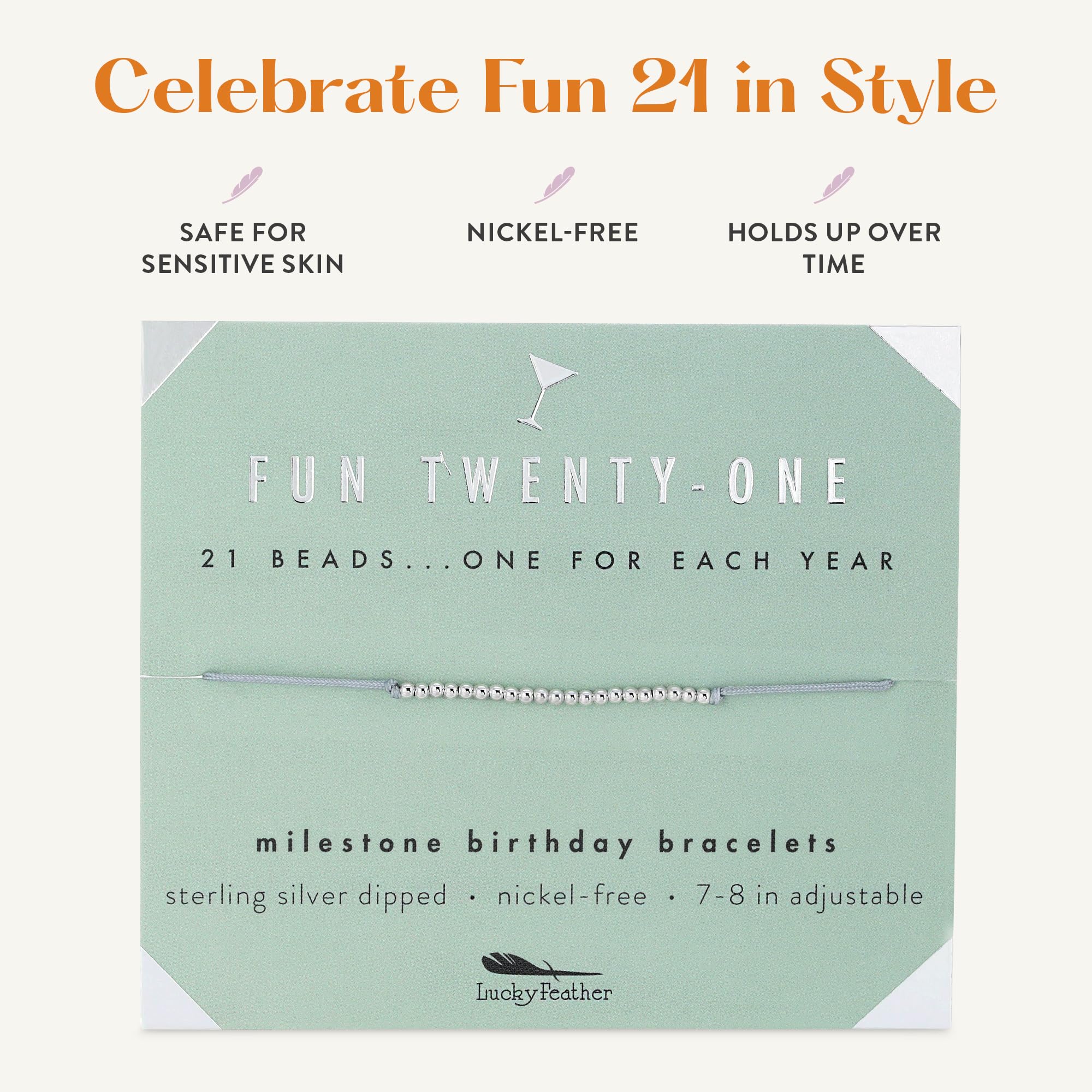 21st Birthday Gifts for Women - 14K Gold Plated Adjustable Beaded Bracelet with Lucky Feather Charm | Thoughtful Present for Her 21st Birthday | Perfect for Celebrations, Graduation Gifts & Special Occasions