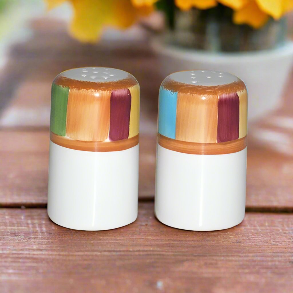 Southwestern Serape Salt and Pepper Shaker Set - Colorful Mexican Style Seasoning Duo for Kitchen, Dining Table, or Outdoor Picnics