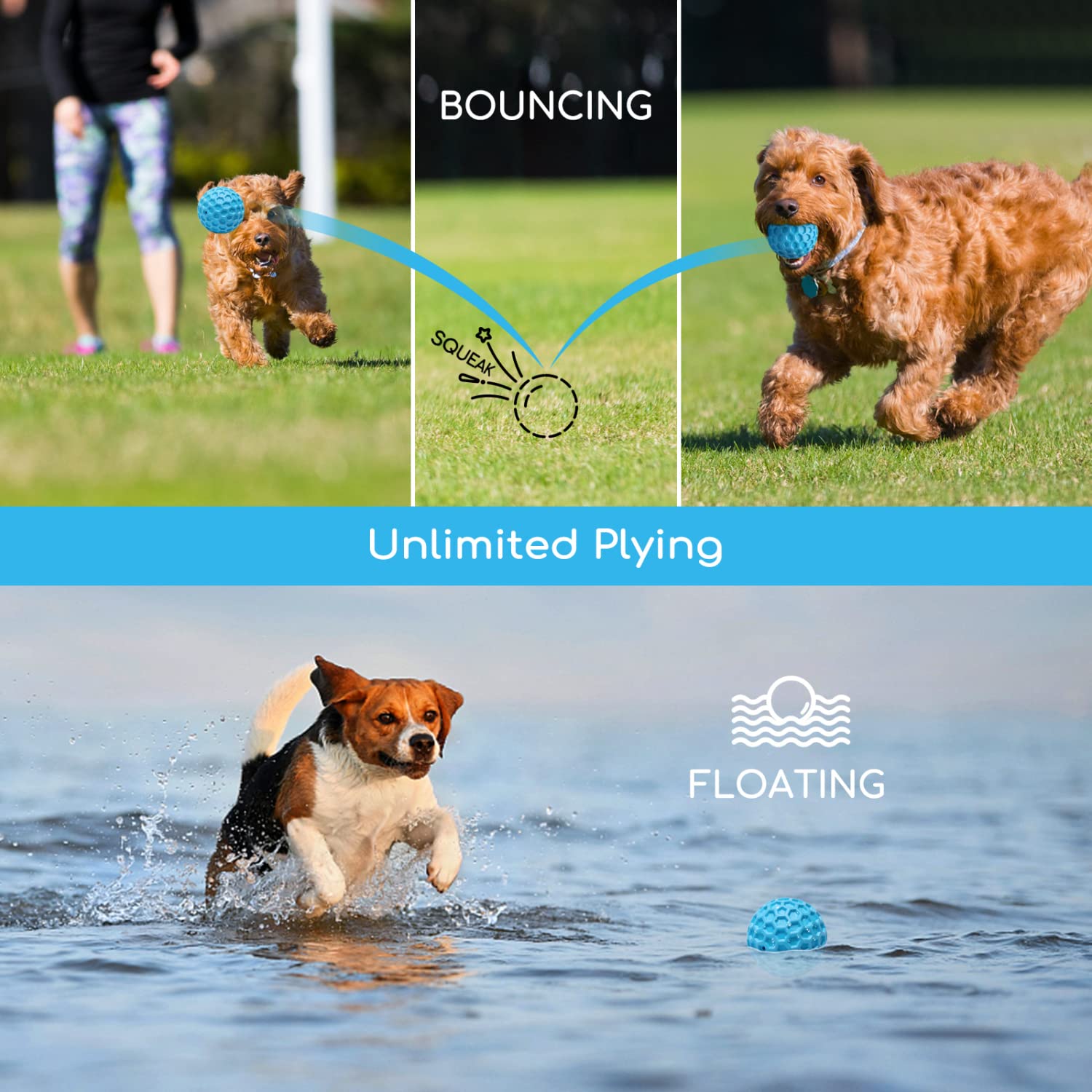 **Nobleza Squeaky Dog Ball – Durable, Bouncy, Floatable Chew Toy for Teeth Cleaning – Natural Rubber Interactive Dog Toy for Puppies & Small Dogs (2.15 Inch, Blue) – Perfect for Fetch, Water Play & Indoor Fun**