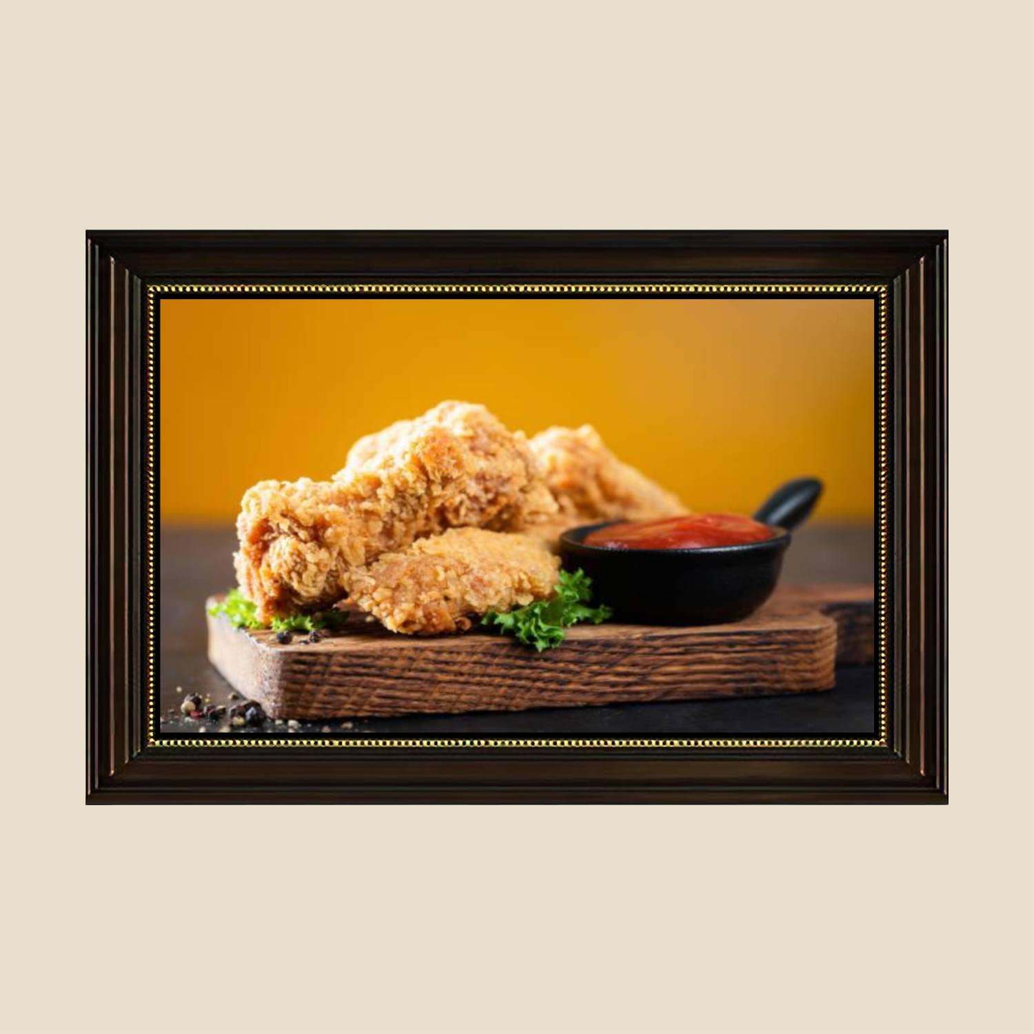 Fried Chicken Wings Canvas Wall Art - 24x36 Inch Retro Kitchen Decor Painting, Crispy Wings Poster for Living Room & Bedroom - Ready to Hang Home Decor for Food Lovers & Restaurant Style Ambiance