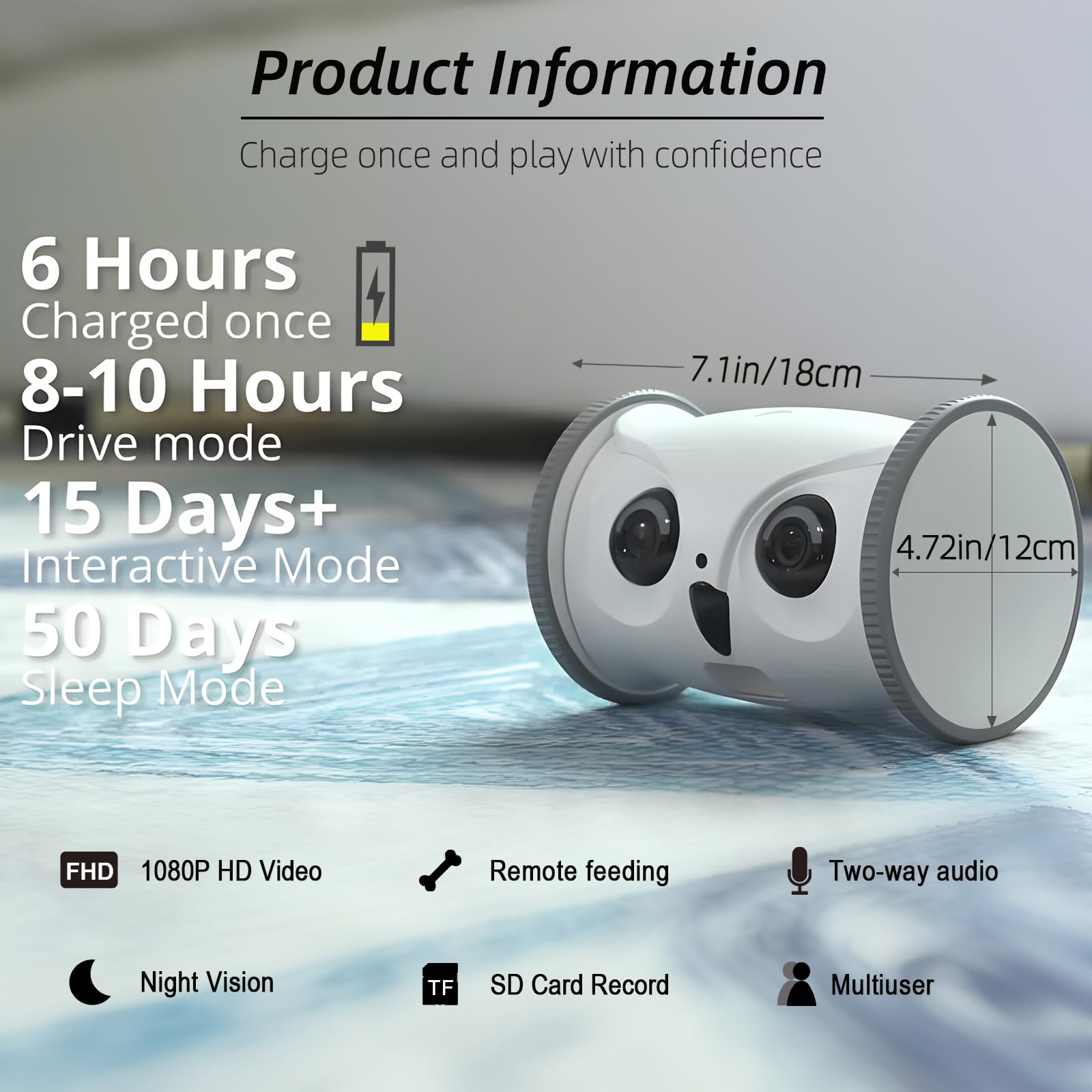 SKYMEE Owl Robot - Smart Pet Camera & Treat Dispenser with Remote App Control for Dogs & Cats | Interactive Toy for Home Monitoring & Playtime