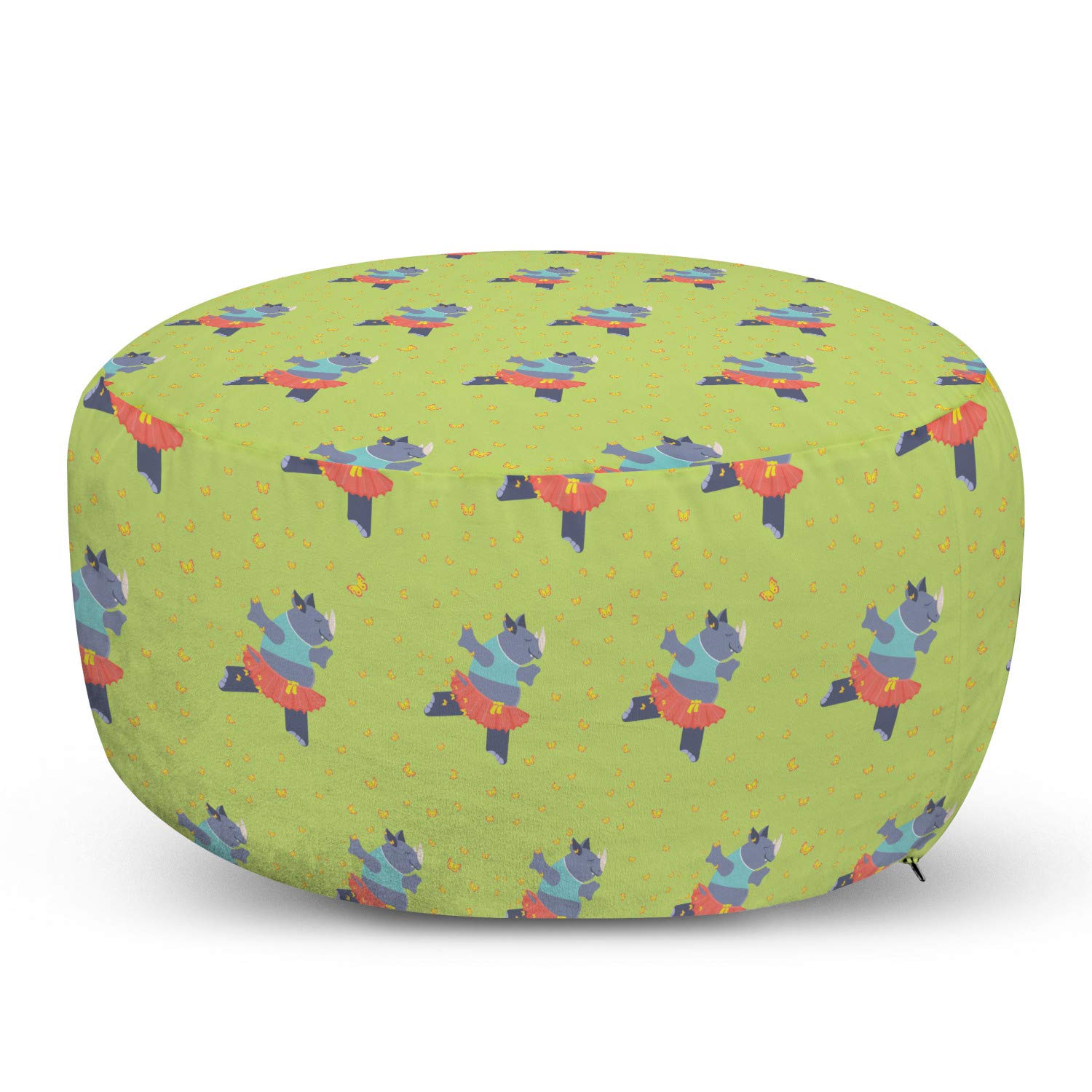 Ambesonne Cartoon Ottoman Pouf - Funny Animal Dancing in Tutu Ballerina Zoo Design Foot Rest with Removable Cover | Soft Decorative Living Room & Bedroom Accent in Pale Green & Multicolor | Perfect for Lounge Chairs, Sofas & Reading Nooks