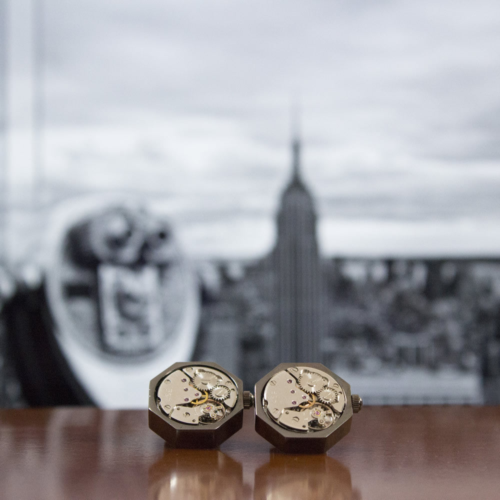 Premium KingCuffs Octagon Watch Movement Cufflinks - Luxury Men's Dress Accessories for Weddings, Business & Formal Events