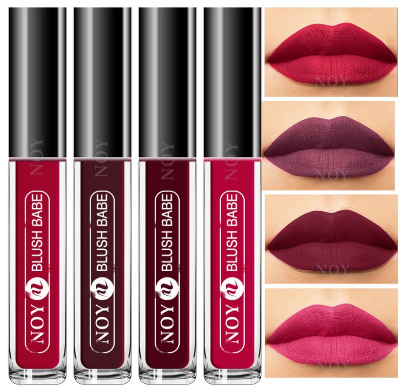 NOY Celestial Serenity Matte Liquid Lipstick Set - 4 Long Lasting Shades (Pink, Coffee Wine, Maroon, Magenta) | Lightweight, Non-Drying Formula | Perfect for Date Night, Parties & Everyday Wear