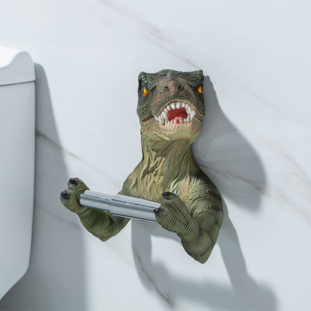 3D Dinosaur Toilet Paper Holder - Wall Mounted T-Rex Bathroom Tissue Roll Dispenser - Unique Dinosaur Decor for Kids Room & Bathroom Accessories - Perfect for Jurassic Themed Home Decor