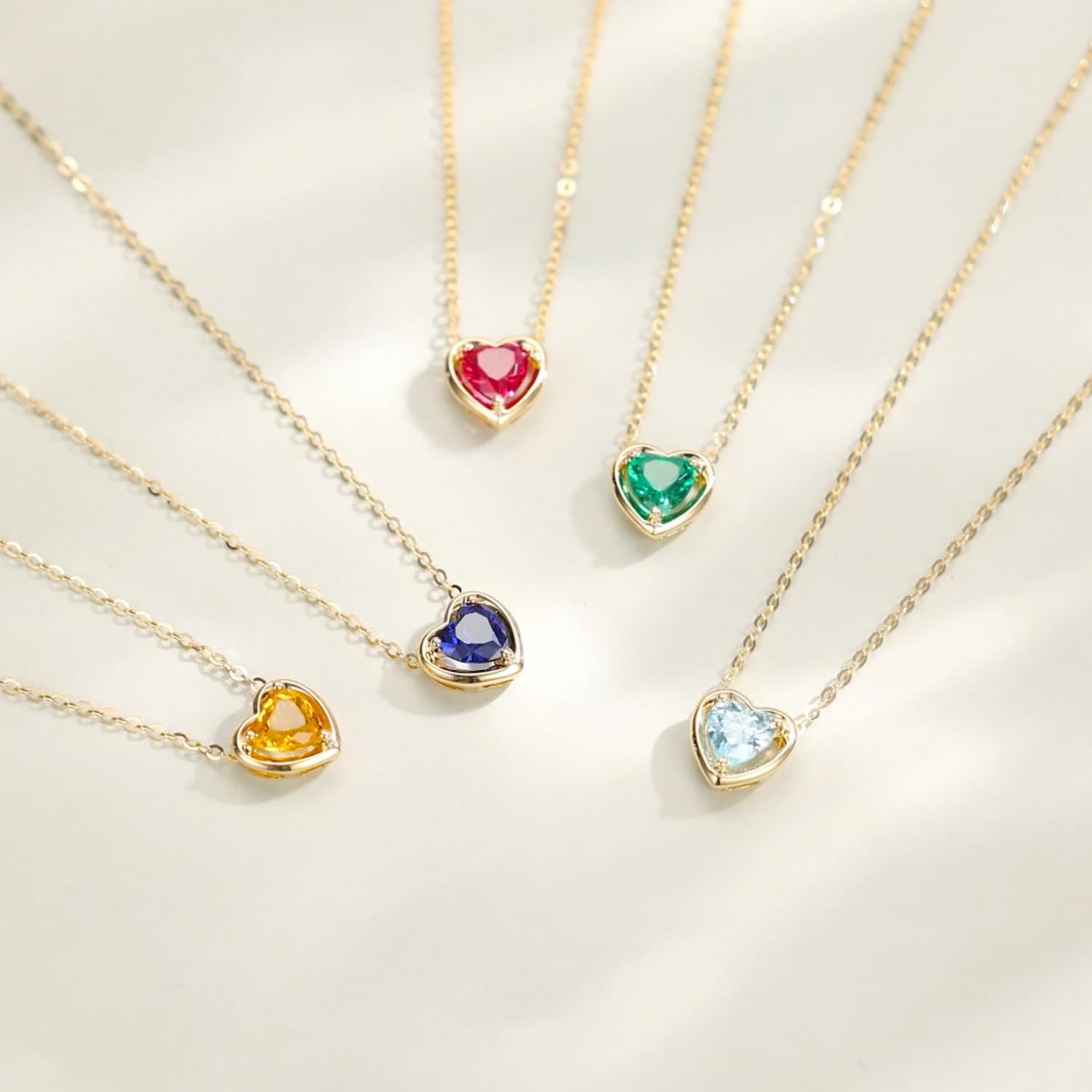 14K Solid Gold Gemstone Necklace - Small Heart Shape Birthstone Solitaire Pendant for Women | 16+2 Inch Adjustable Chain | Fine Jewelry Birthday Gift for Her, Valentine's Day, Anniversary & Special Occasions