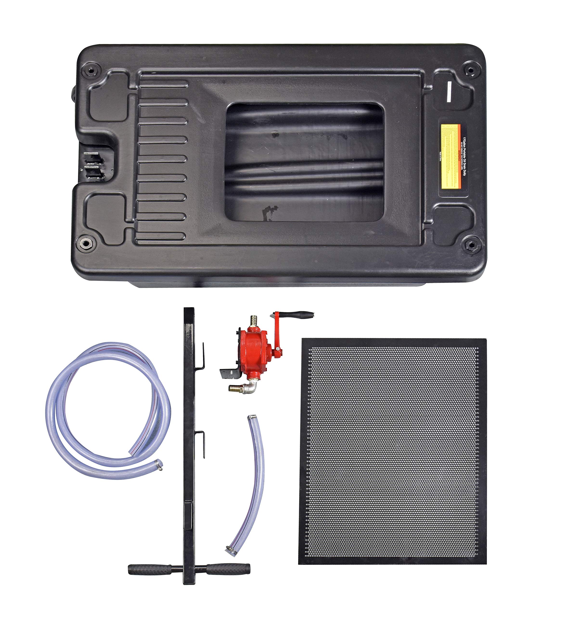 ET047T 17 Gallon Low Profile Oil Drain Pan Caddy - Portable Waste Oil Change Pan for Trucks & Cars with 8ft Evacuation Hose - Ideal for Garage, Auto Shop & DIY Oil Changes