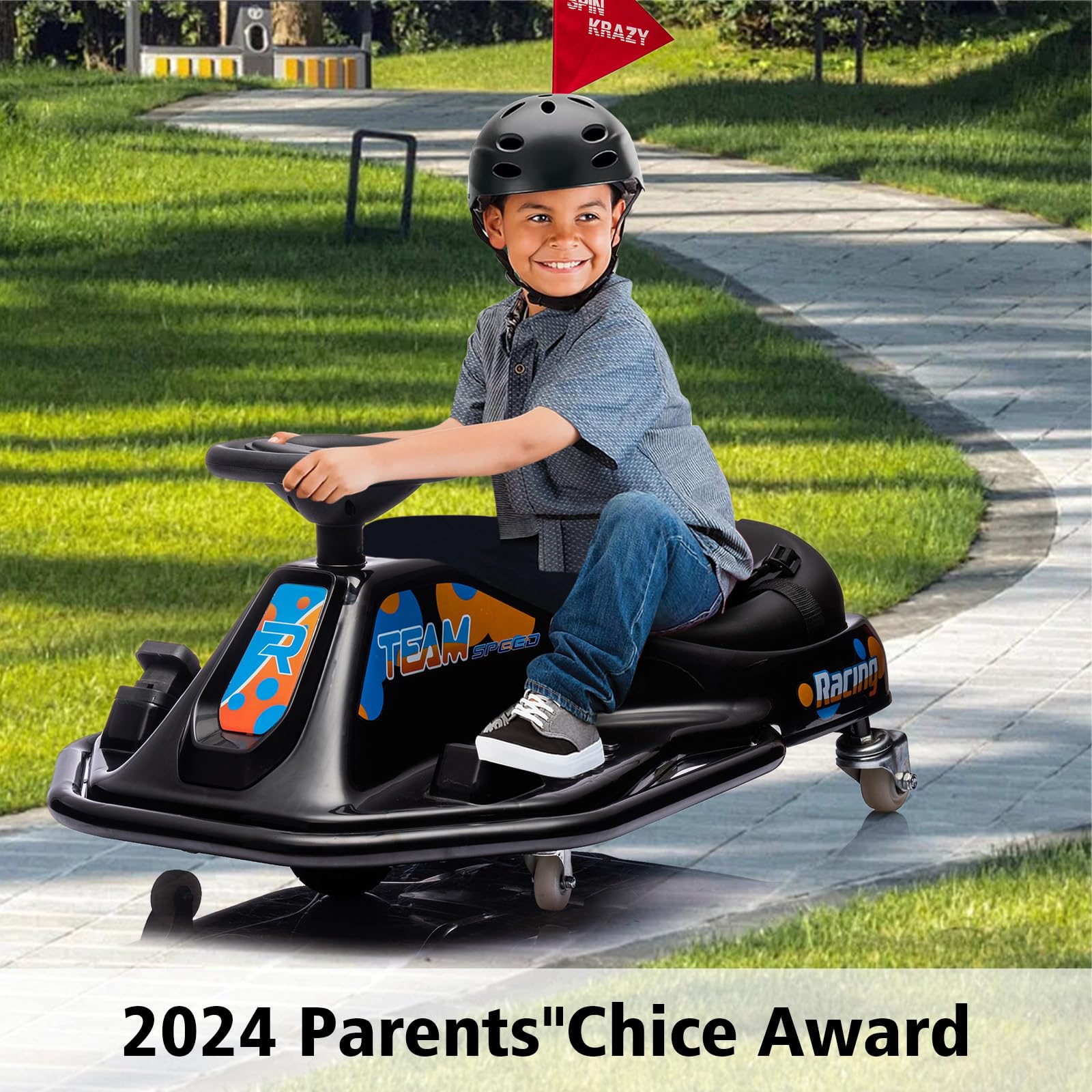GARVEE 360° Rotating Electric Drift Go Kart for Kids - 24V Ride On Race Car with Adjustable Speed, LED Lights & Music | Perfect for Indoor/Outdoor Play, Birthday Gifts & Backyard Racing