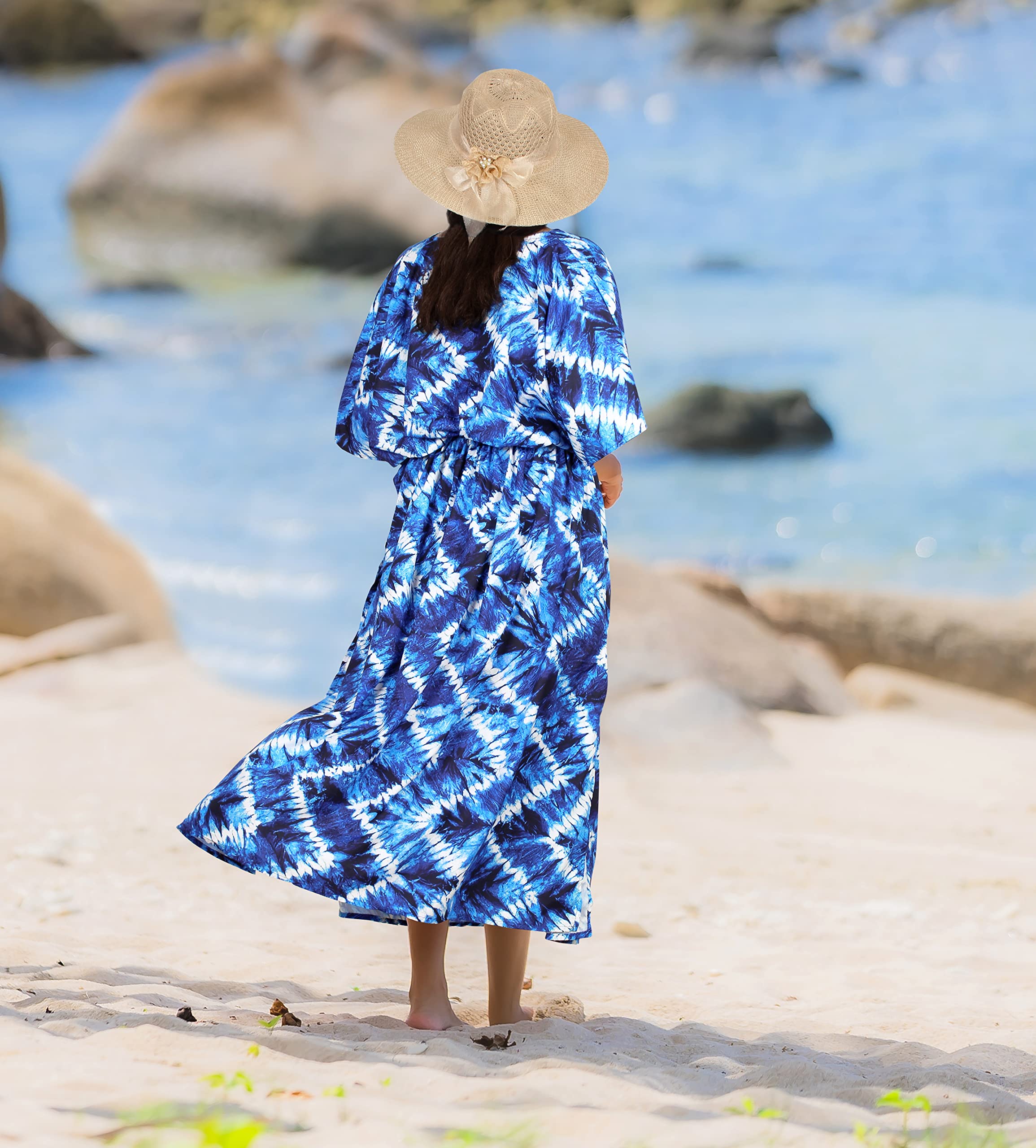 LA LEELA Women's Summer Beach Maxi Caftan Dashiki Dresses - Flowy Boho Long Dress for Vacation, Pool Party & Tropical Getaway