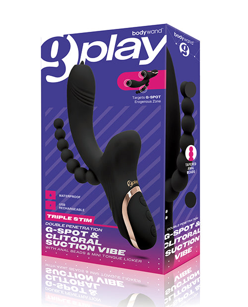 Bodywand G Play Rechargeable Silicone G Spot Vibrator with Anal Beads - Dual Stimulation for Women - Powerful Suction & Vibration - Waterproof Black Adult Toy for Couples Play & Solo Pleasure