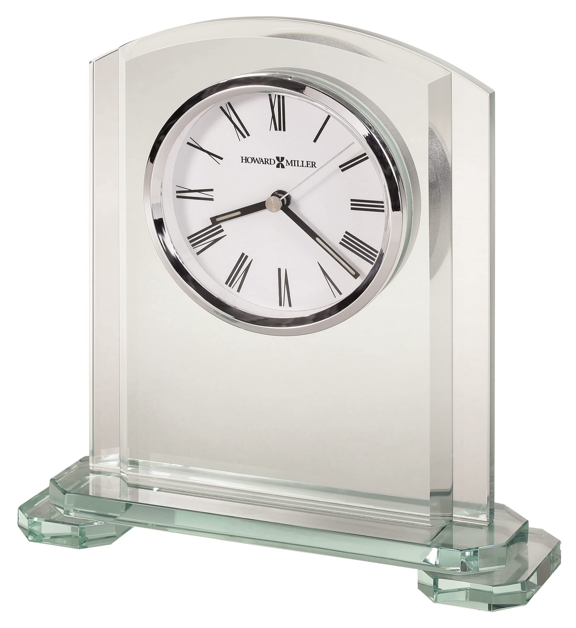 Howard Miller Stratus Table Clock 645-752 - Modern Arched Glass Desk Clock with Silent Quartz Movement - Perfect for Home, Office & Bedroom Decor