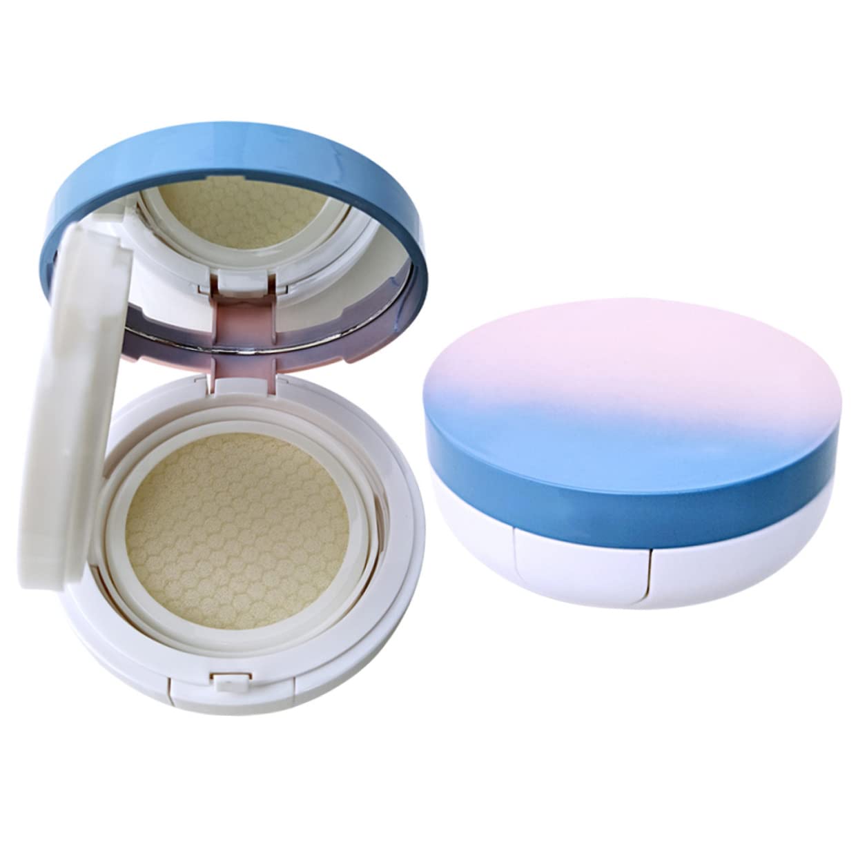 Minkissy 2-Piece Travel Air Mattress Mini Cosmetic Containers Set - Portable Powder Box with Mirror, Sponge & Loose Powder Puff - Perfect for Makeup Storage & Travel Organization (Ideal for On-the-Go Touchups & Compact Beauty Essentials)